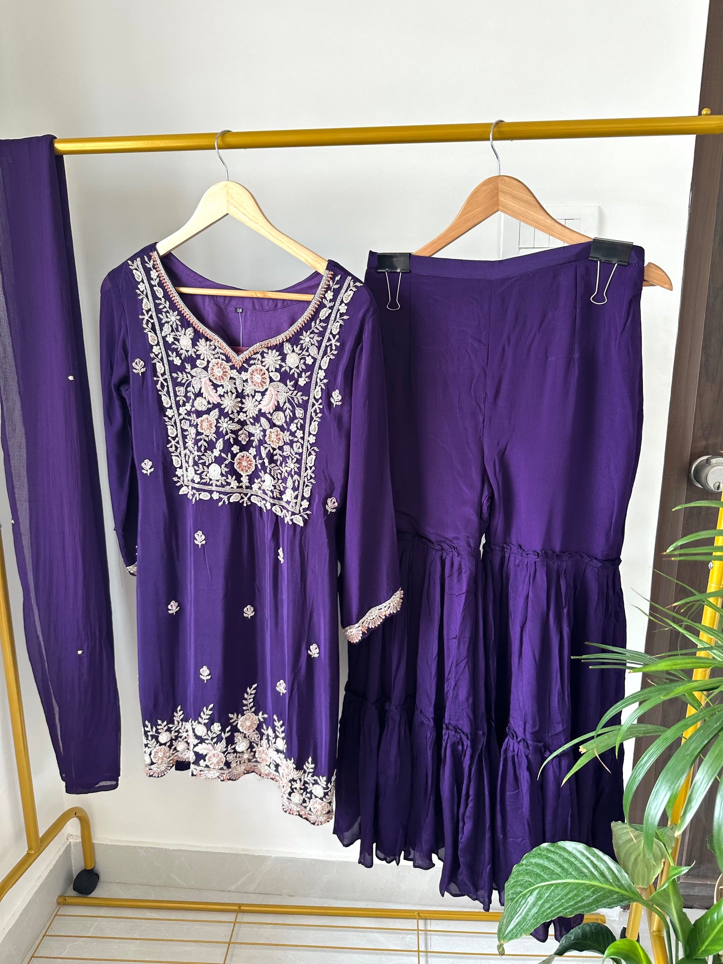 K081 - Chinnon heavy handwork Kurti with Sharara and dupatta