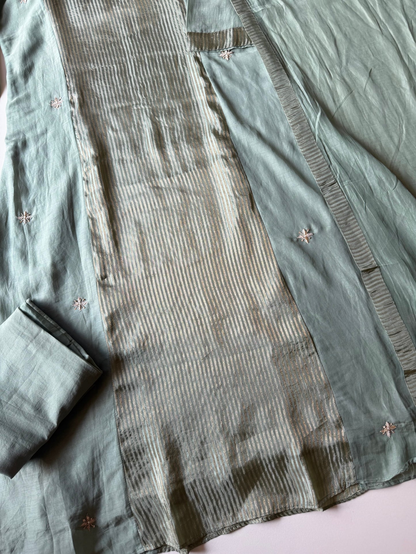 K551 - Mul chanderi handwork aline Kurti with pngs and dupatta