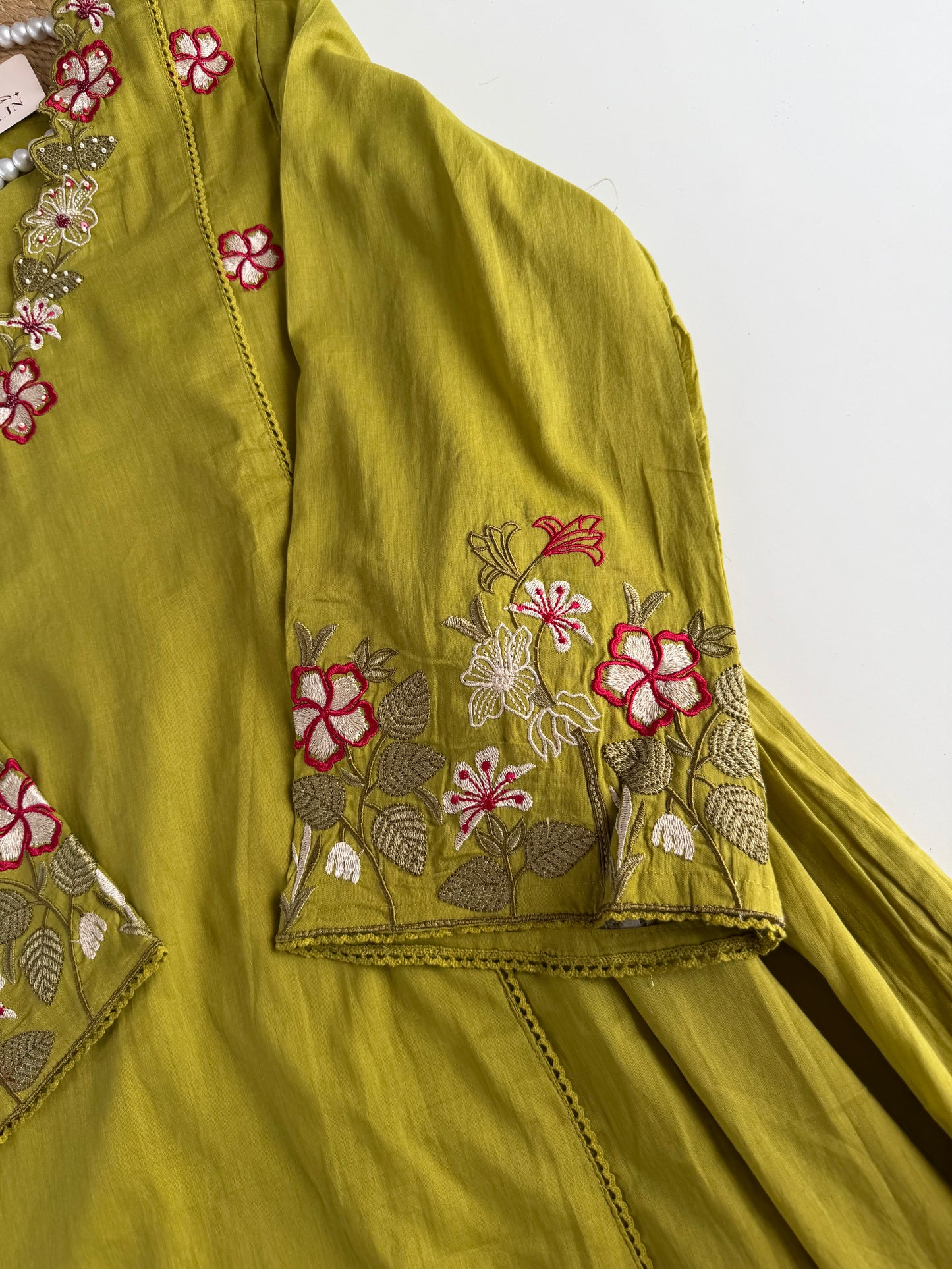 K681 - Mul cotton embroidered Anarkali with pants and dupatta