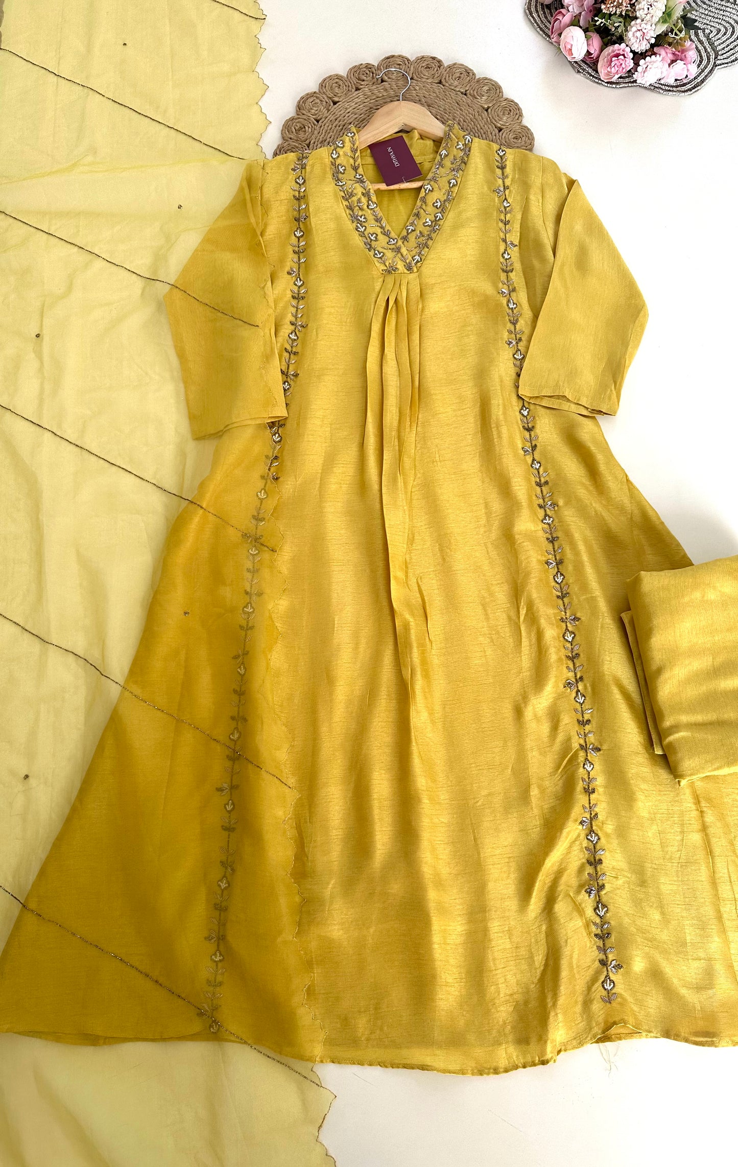K200 - Russian silk handwork Anarkali with pants and dupatta .