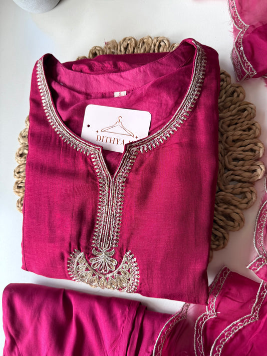 K521 - Russian silk zari work Anarkali with pants and dupatta