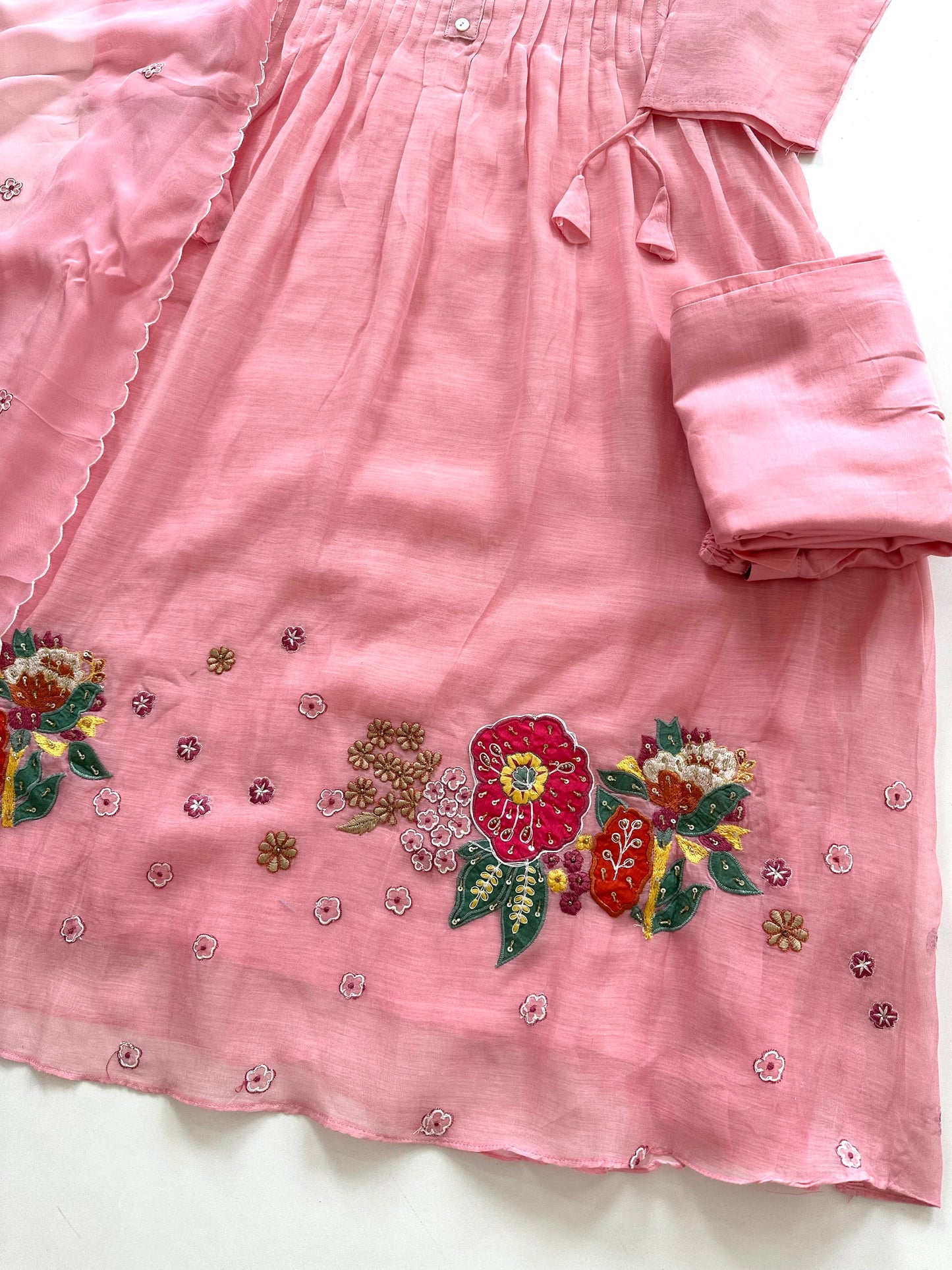 K215 - Mul Chanderi handwork Anarkali with pants and dupatta in 2 colours