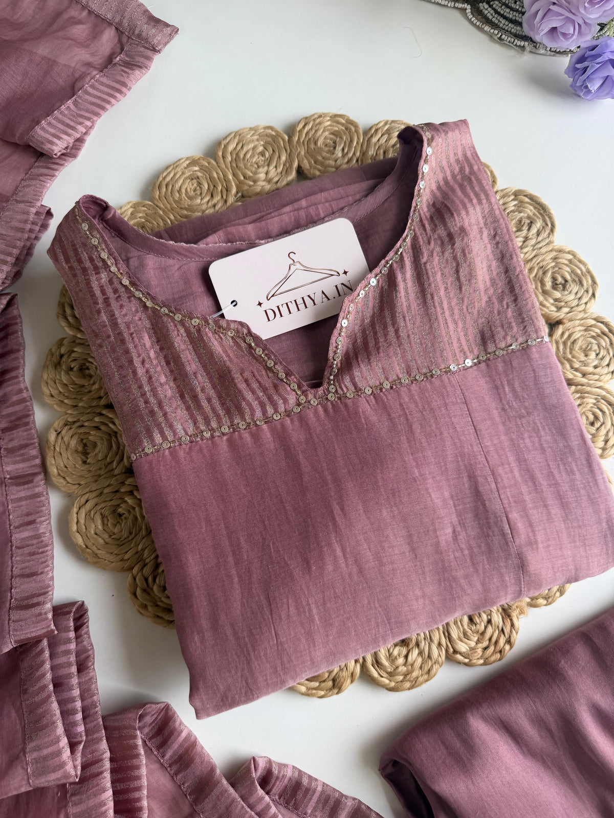 K166 - Mul chanderi zari Aline Kurti with pants and dupatta