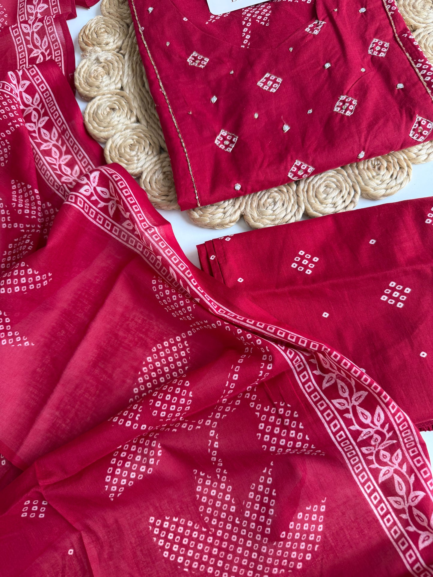 K458 - Cotton straight Kurti with pants and dupatta