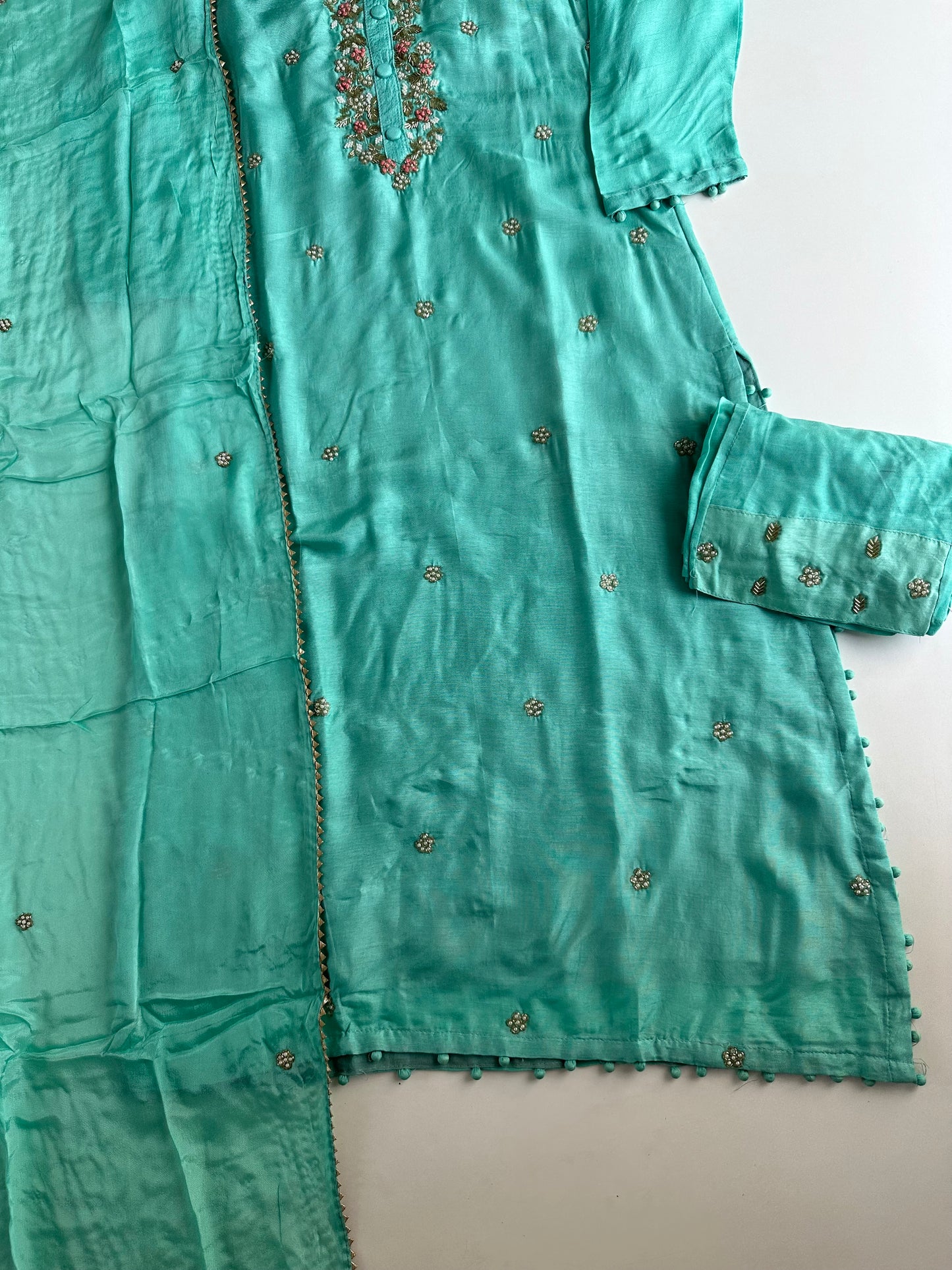 D276 - Dola silk straight kurti with pants and dupatta