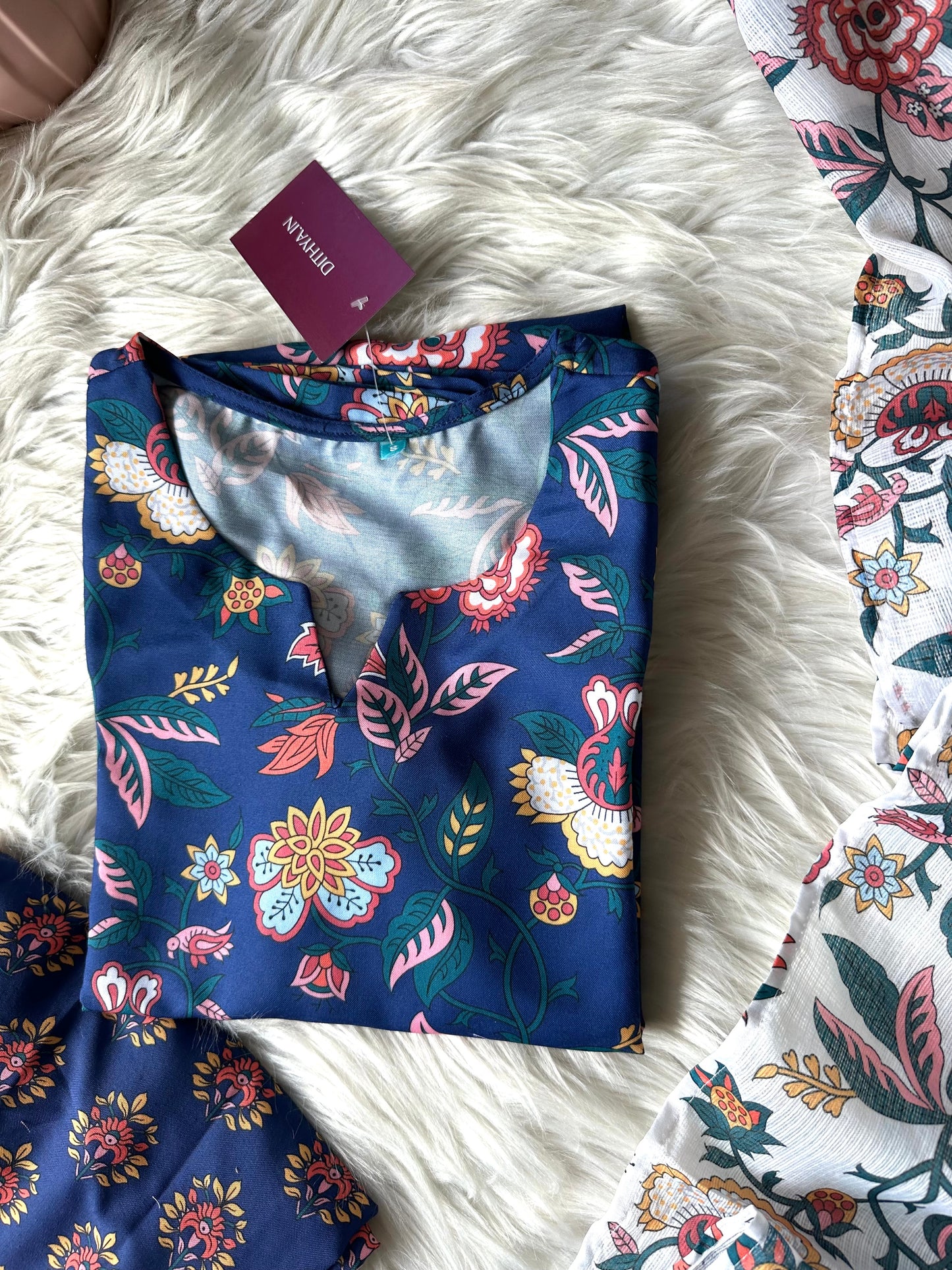 K258 - Rayon cotton Floral straight Kurti with pants and dupatta