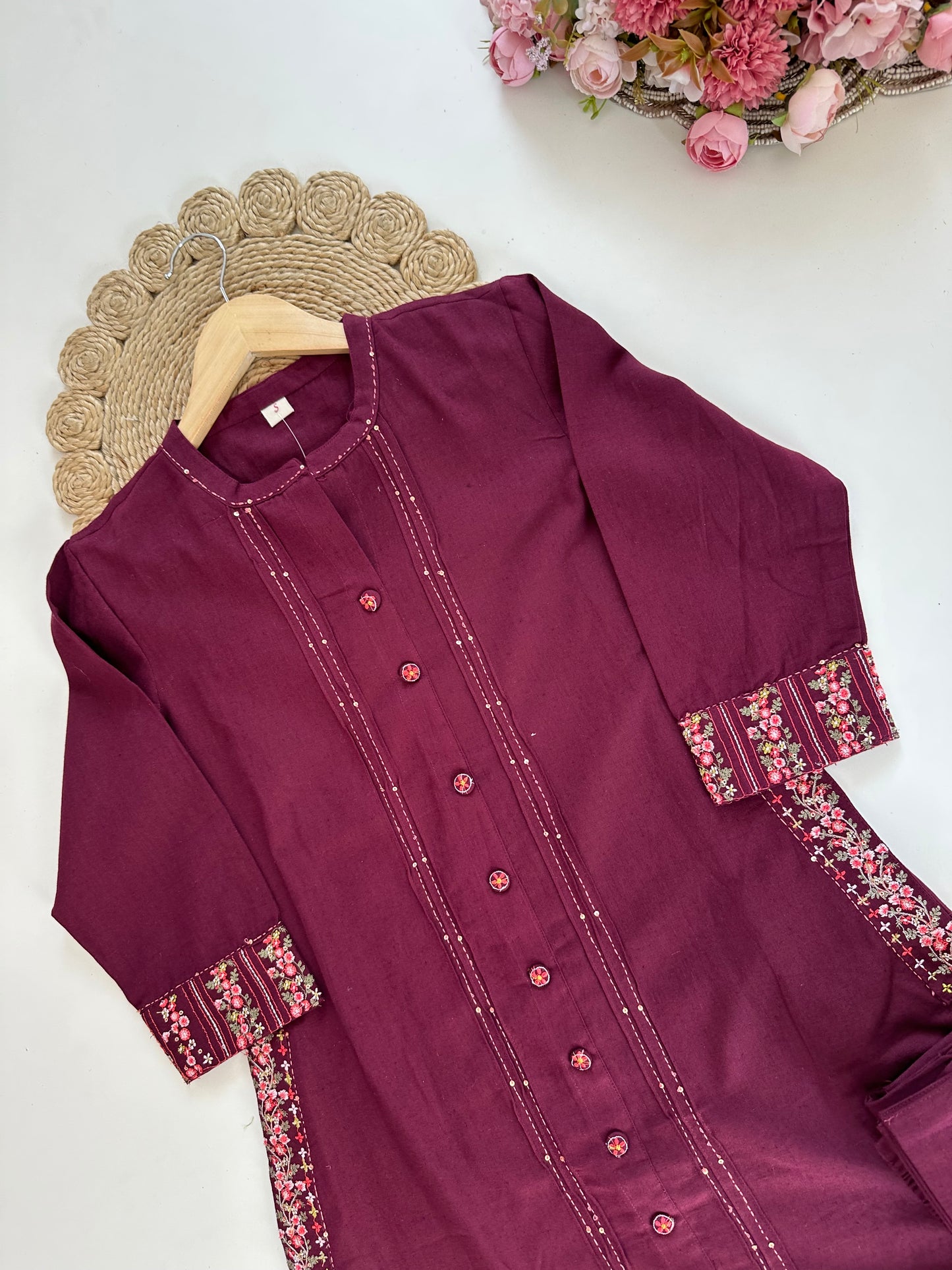 K294 - Cotton embroidered Aline Kurti with pants
