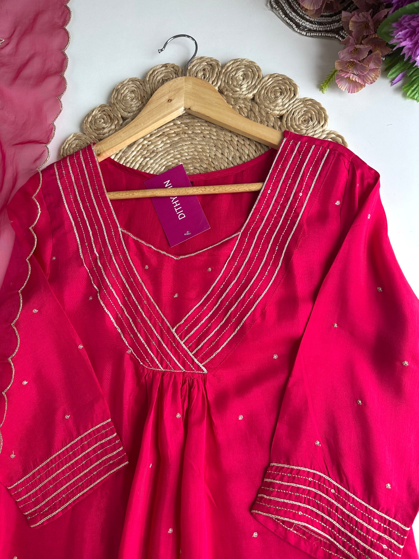 K345 - Russian silk embroidered Anarkali with pants and dupatta