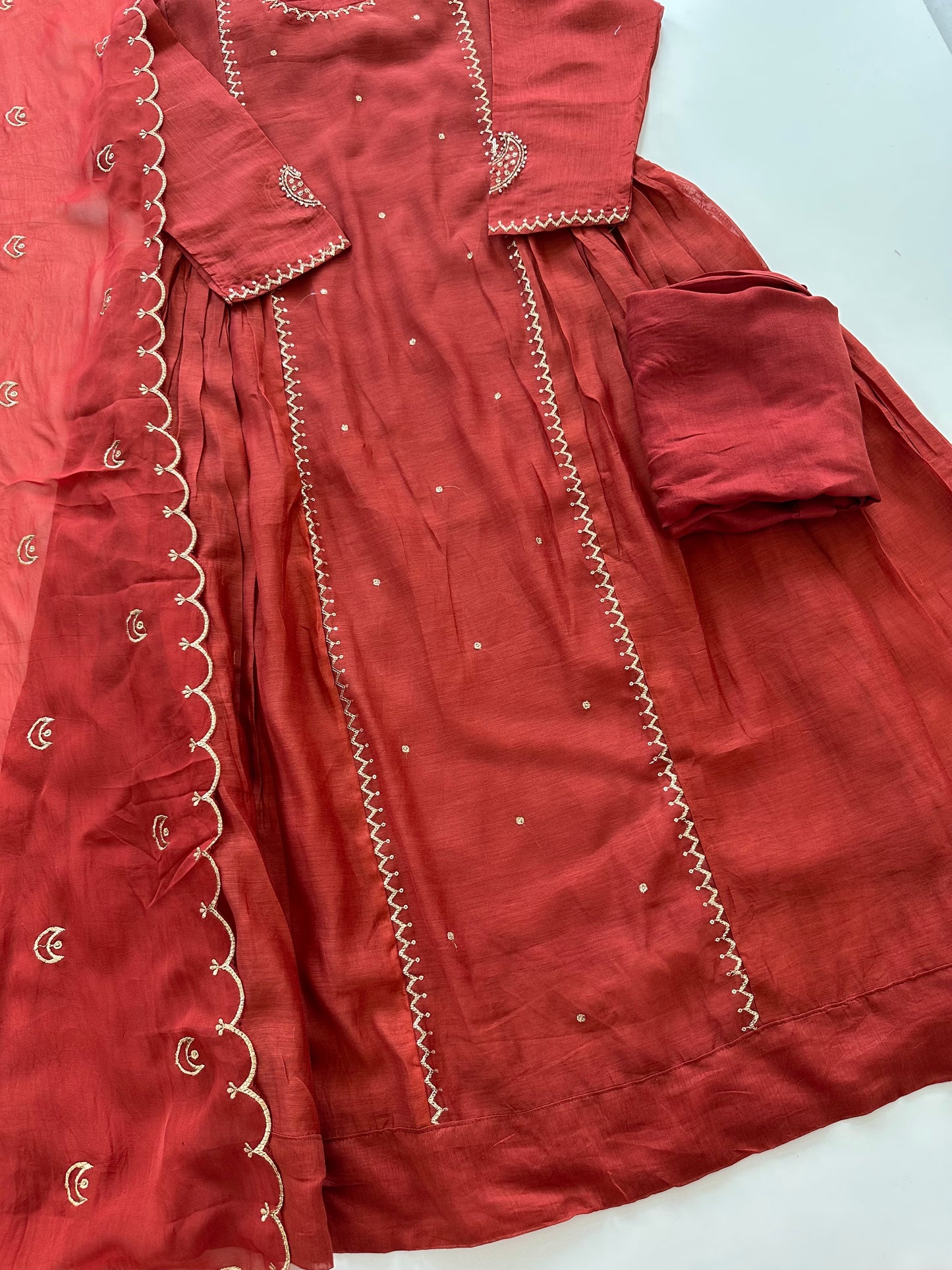K091 - Mul Chanderi Zari work Anarkali with pants and dupatta in 2 colours