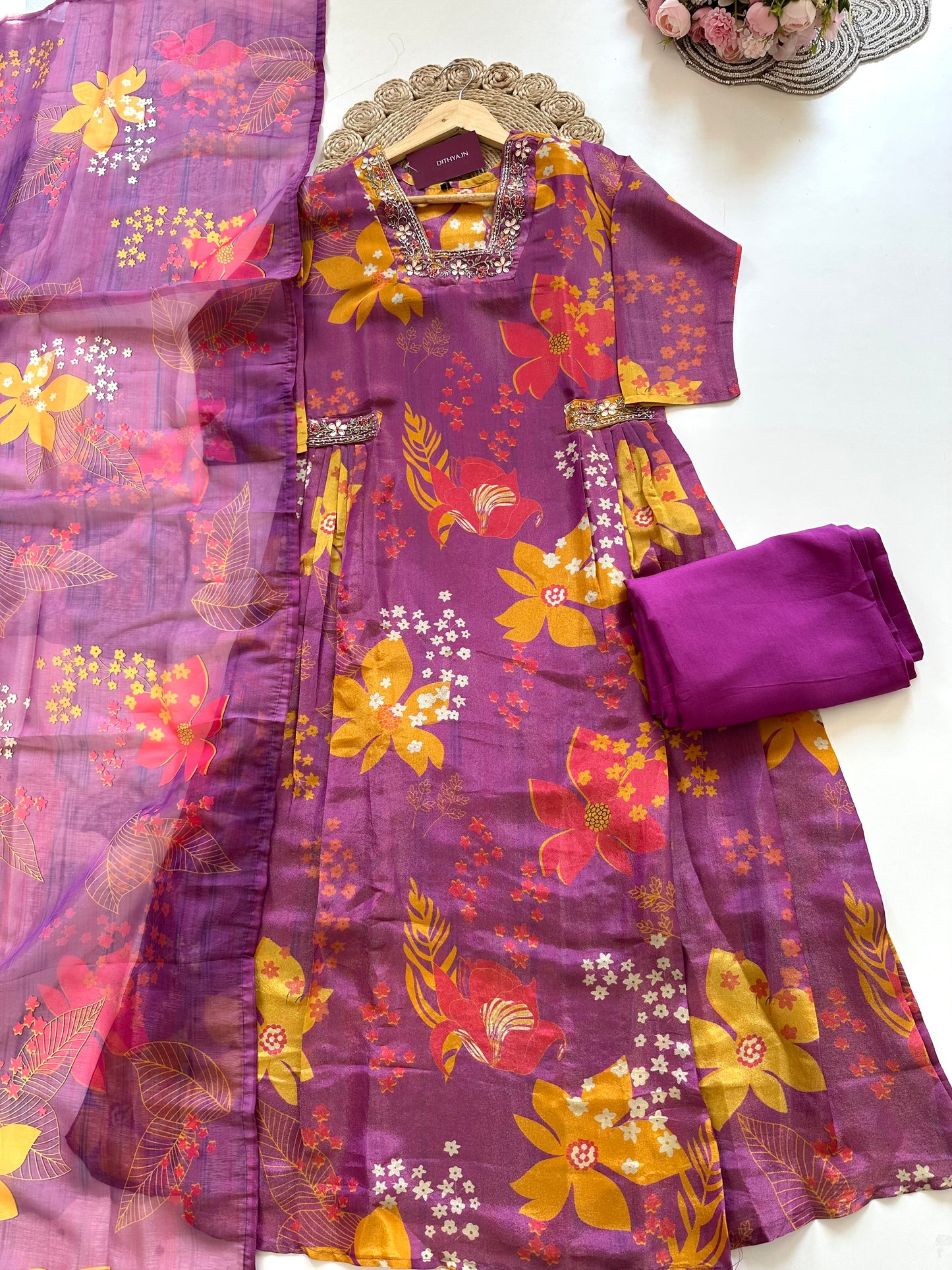 K115 - Tissue silk Anarkali with pants and dupatta