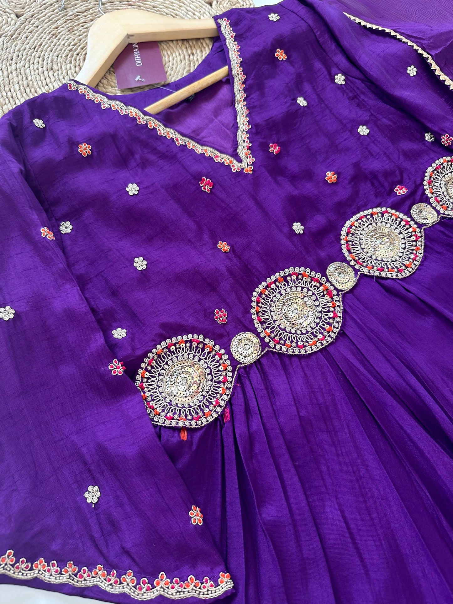 K243 - Russian silk handwork Anarkali with pants and dupatta