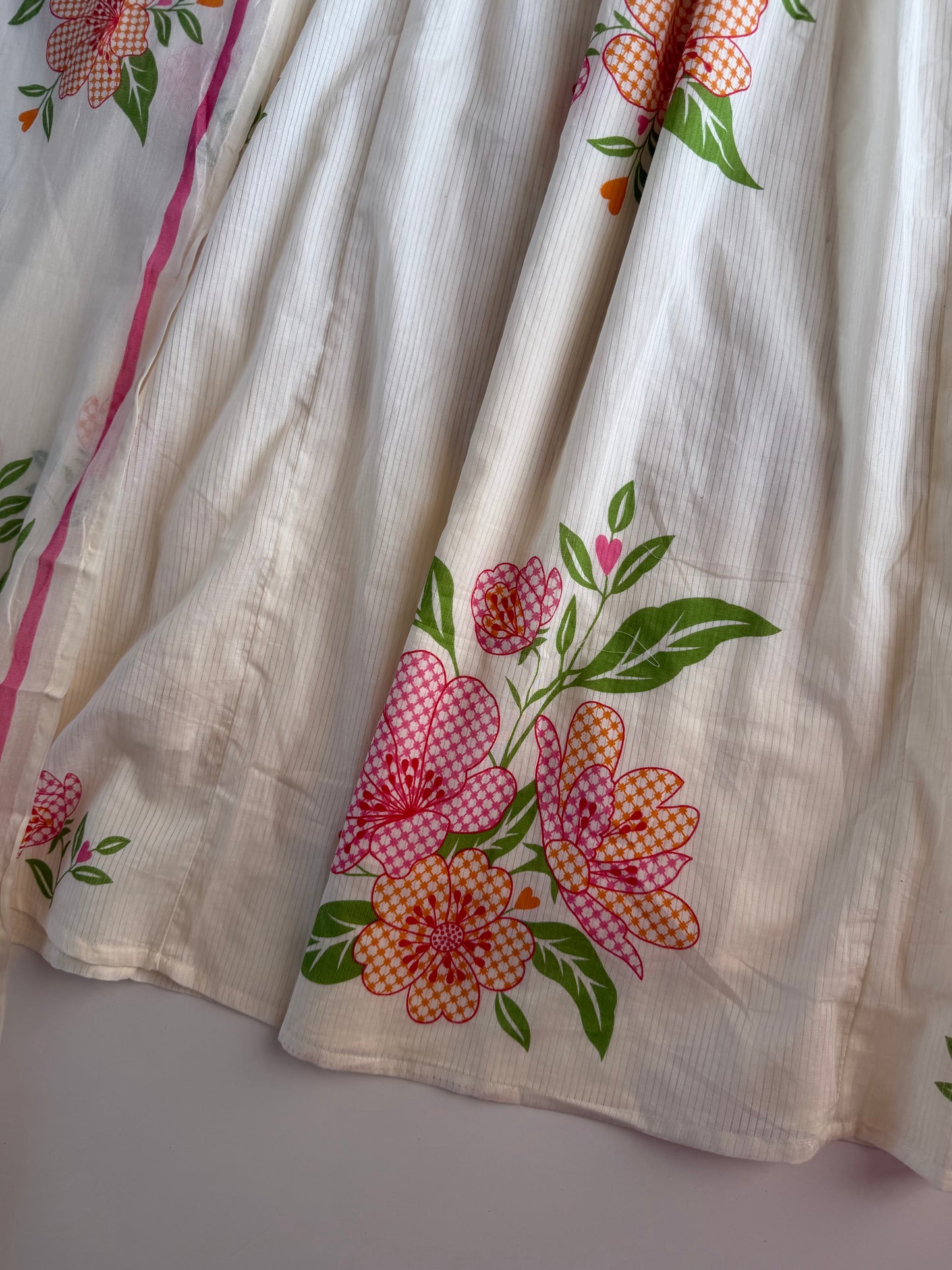 K574 - Mul cotton embroidered Anarkali with pants and dupatta