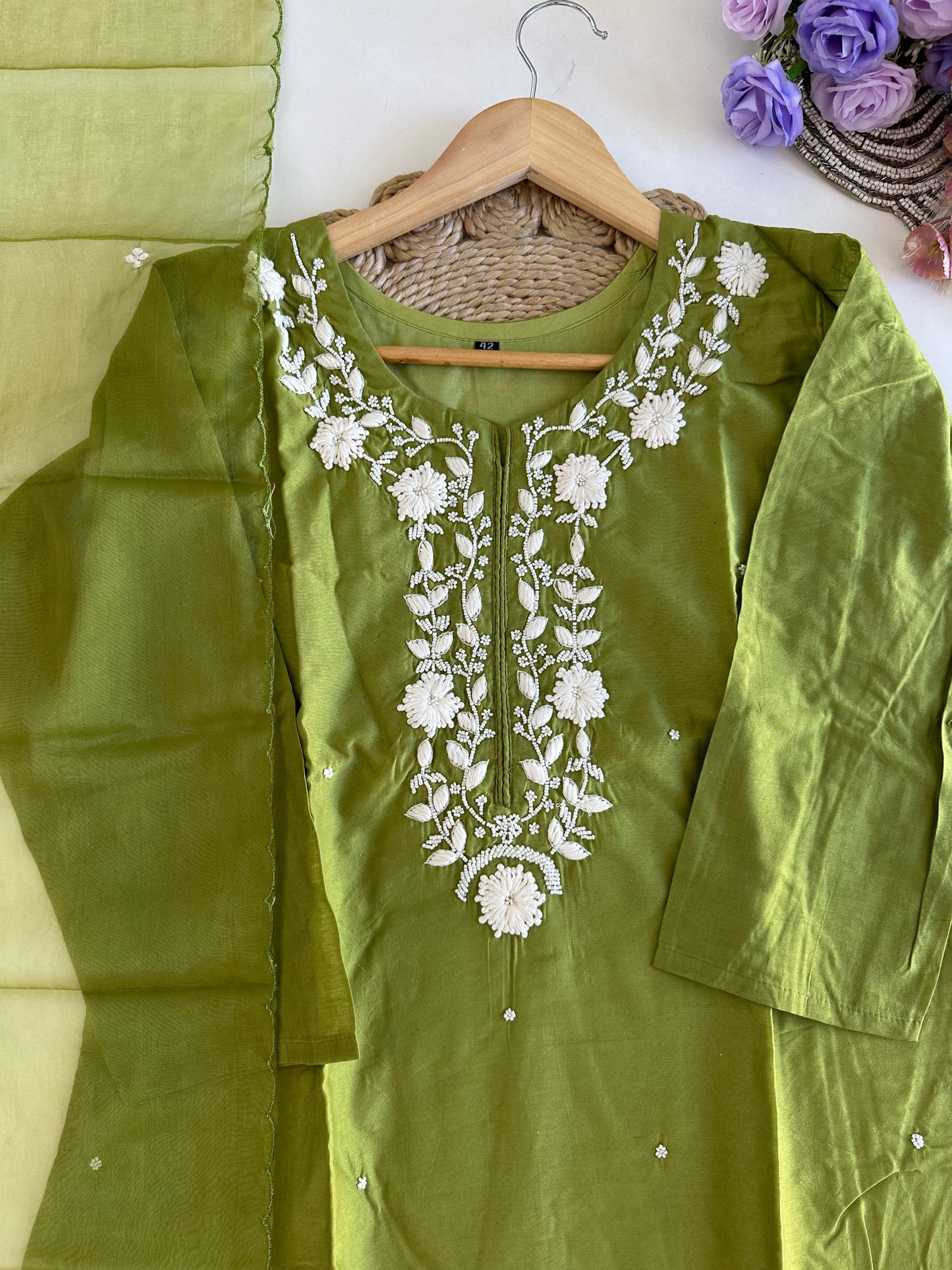 D383 - Dola silk straight kurti with pants and dupatta