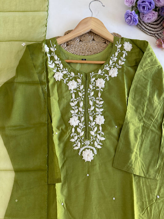 D383 - Dola silk straight kurti with pants and dupatta