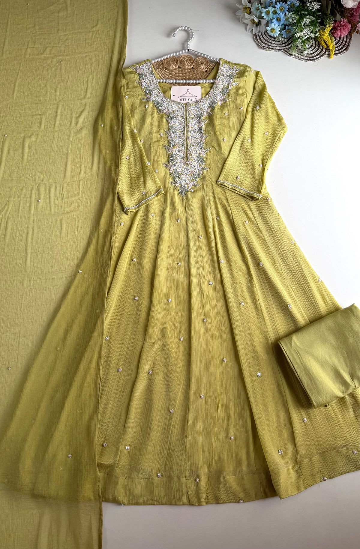 K620 - Pure Chinnon handwork Anarkali with pants and dupatta