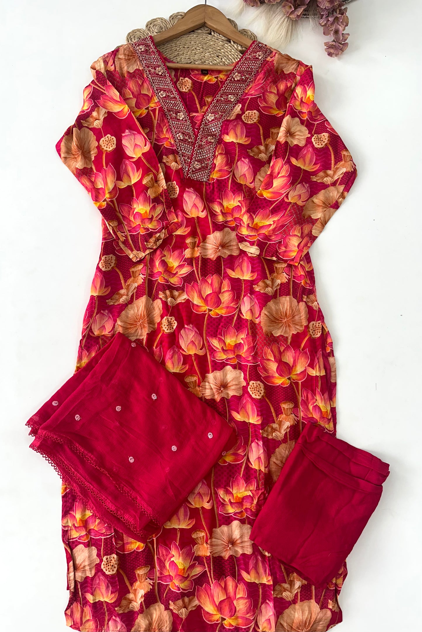 D227 - Muslin silk straight kurti with pants and dupatta