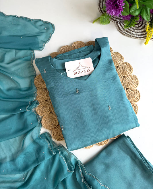 K214-Pure Chinnon Handwork Anarkali with pants and dupatta