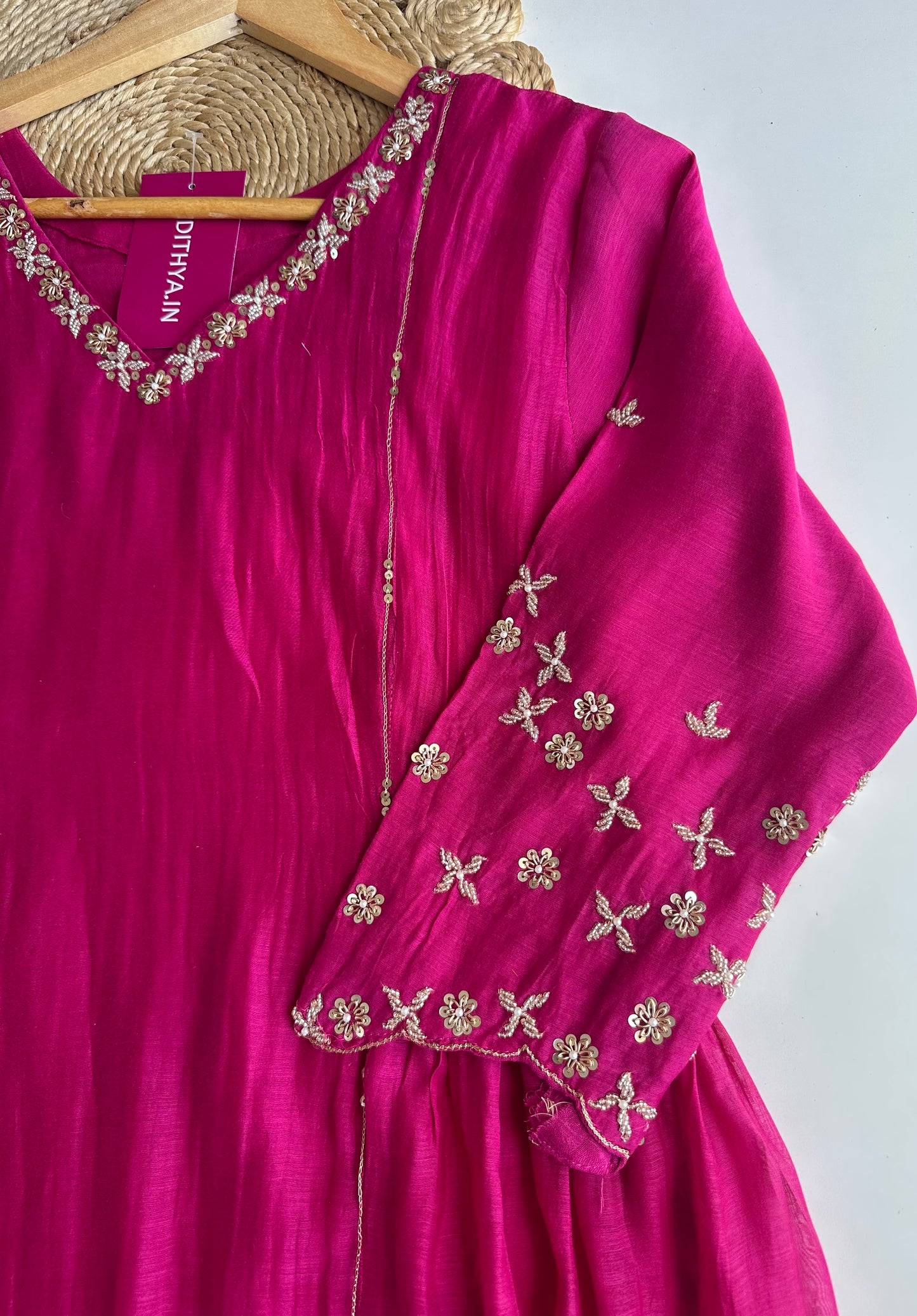 K309 - Mul Chanderi handwork Anarkali with pants and dupatta