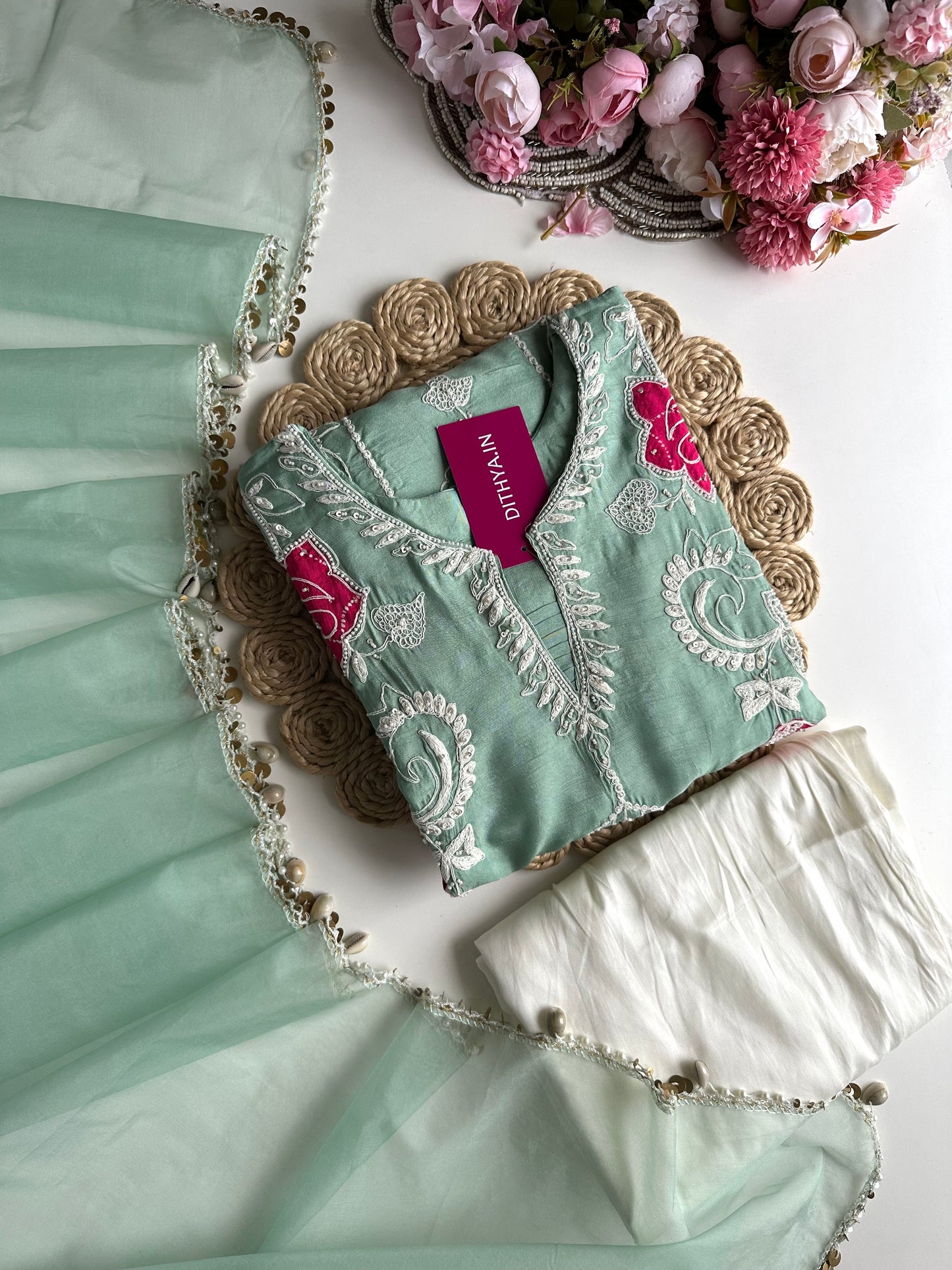 K277 - Russian silk heavy peplum Kurti with palazzo and dupatta