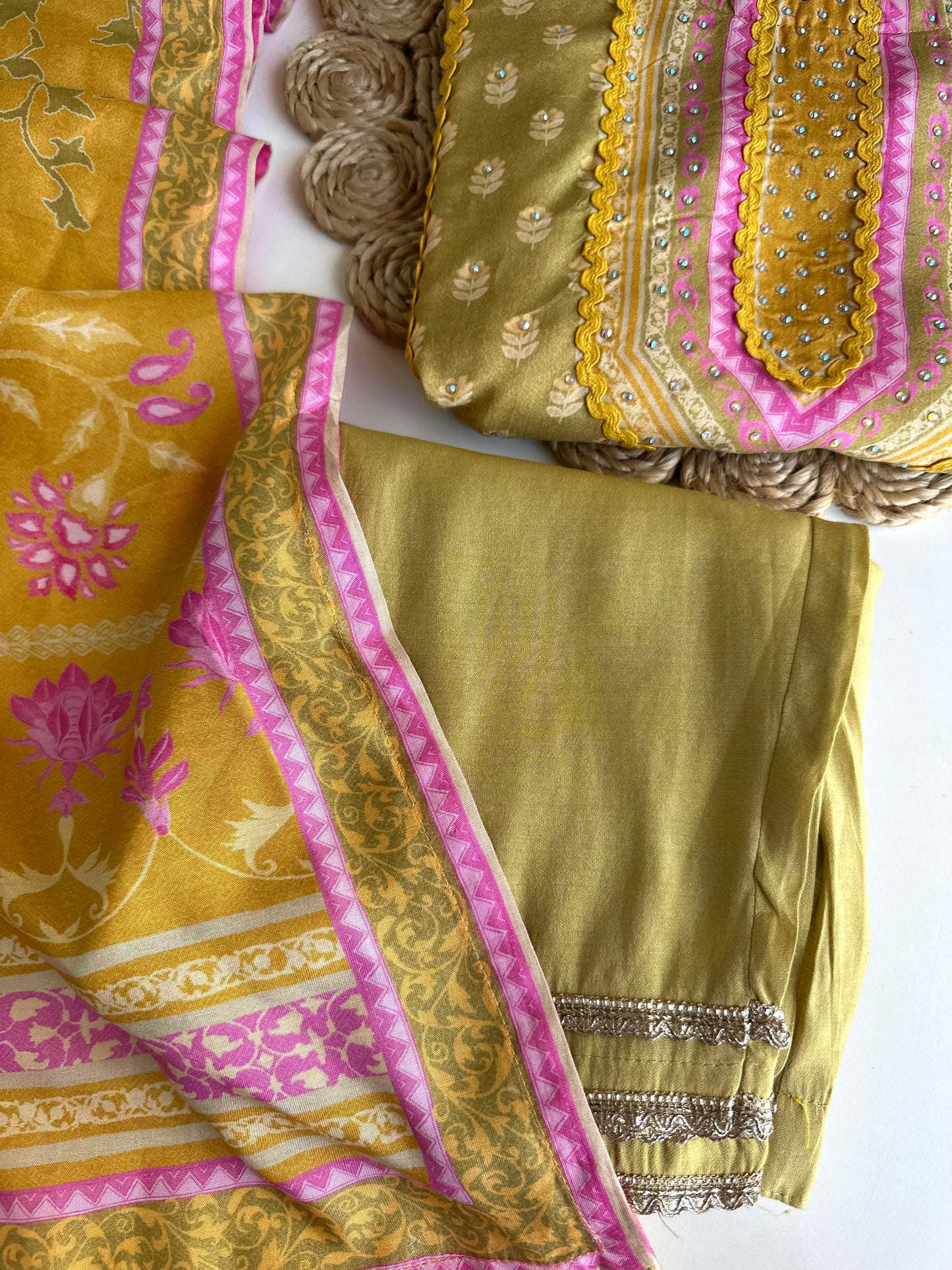 K382 - Muslin printed straight Kurti with pants and dupatta