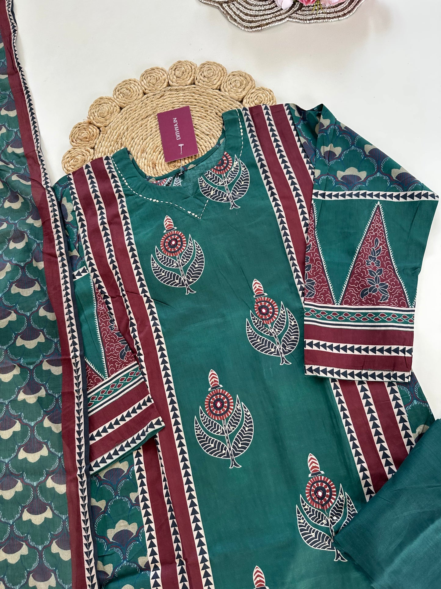 K141 - Cotton straight Kurti with pants and dupatta
