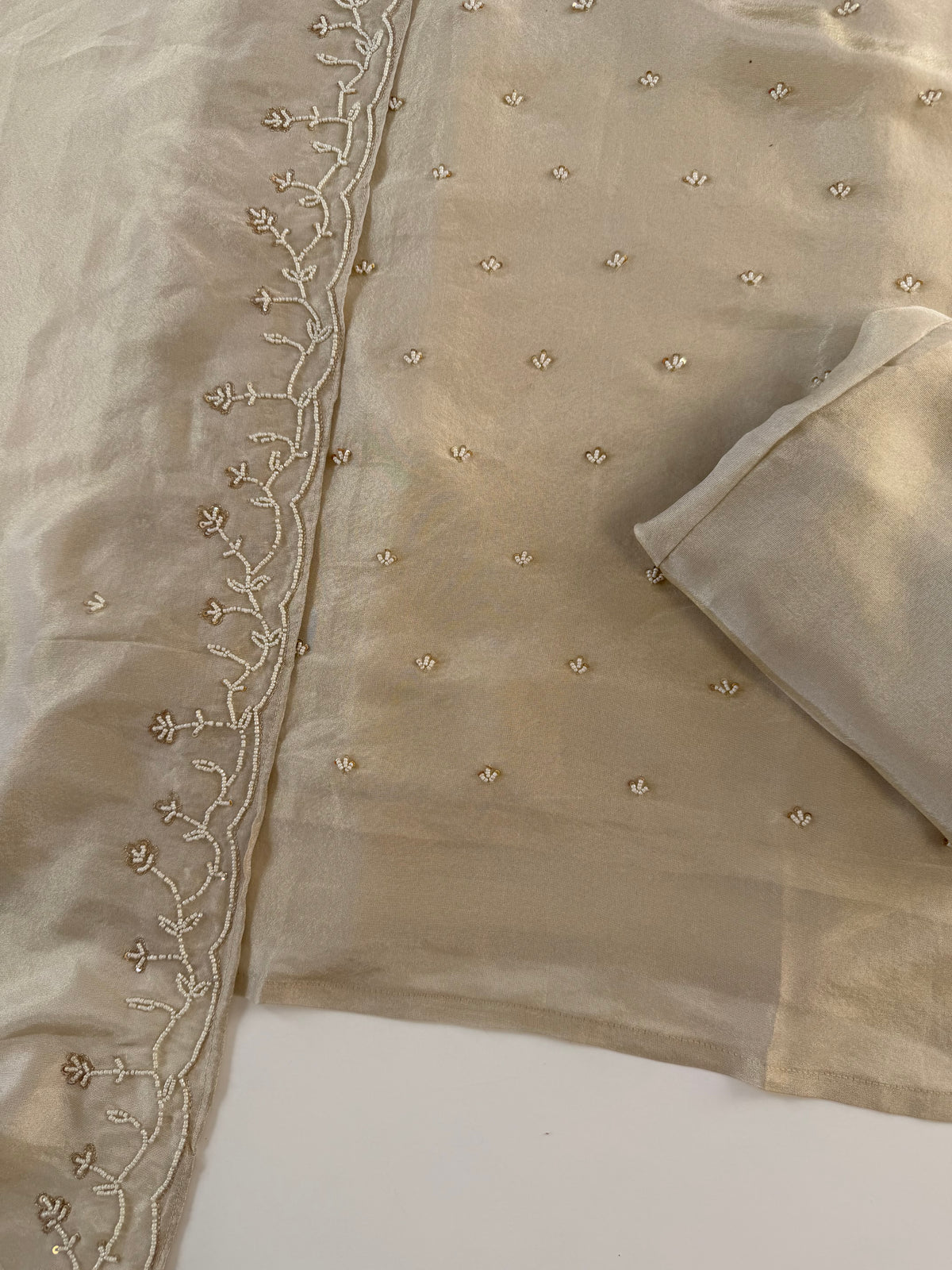 K602 - Tissue silk pearl work straight Kurti with pants and dupatta in 2 colours