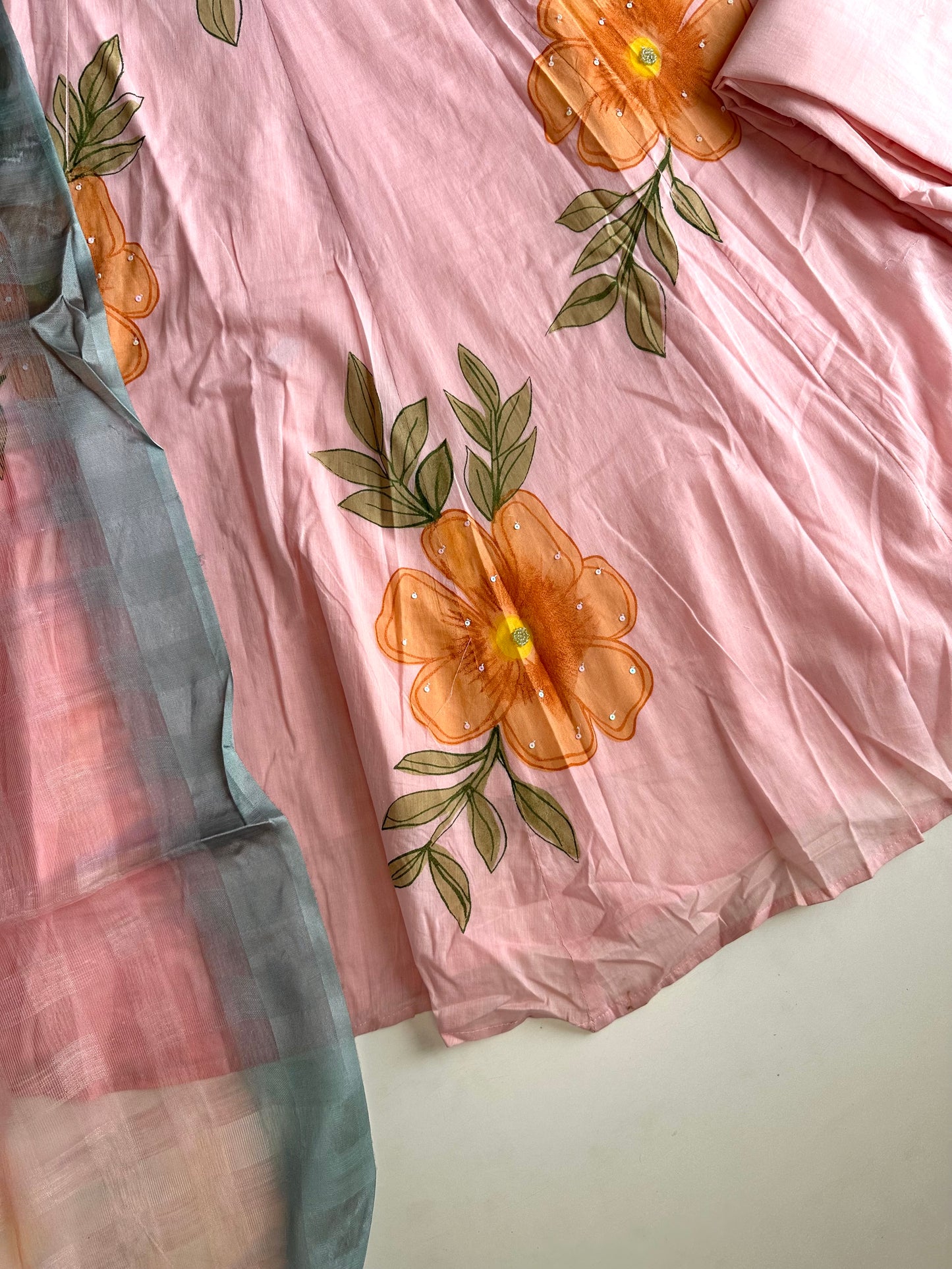 K445 - Mul cotton Anarkali with pants and dupatta
