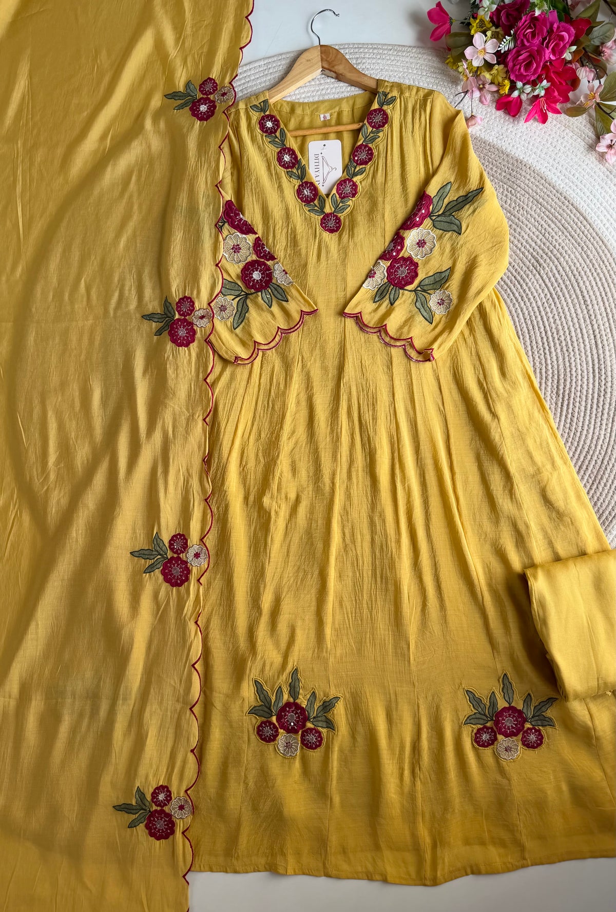 K569 - Surat Mul chanderi hand embroidered Anarkali with pants and dupatta