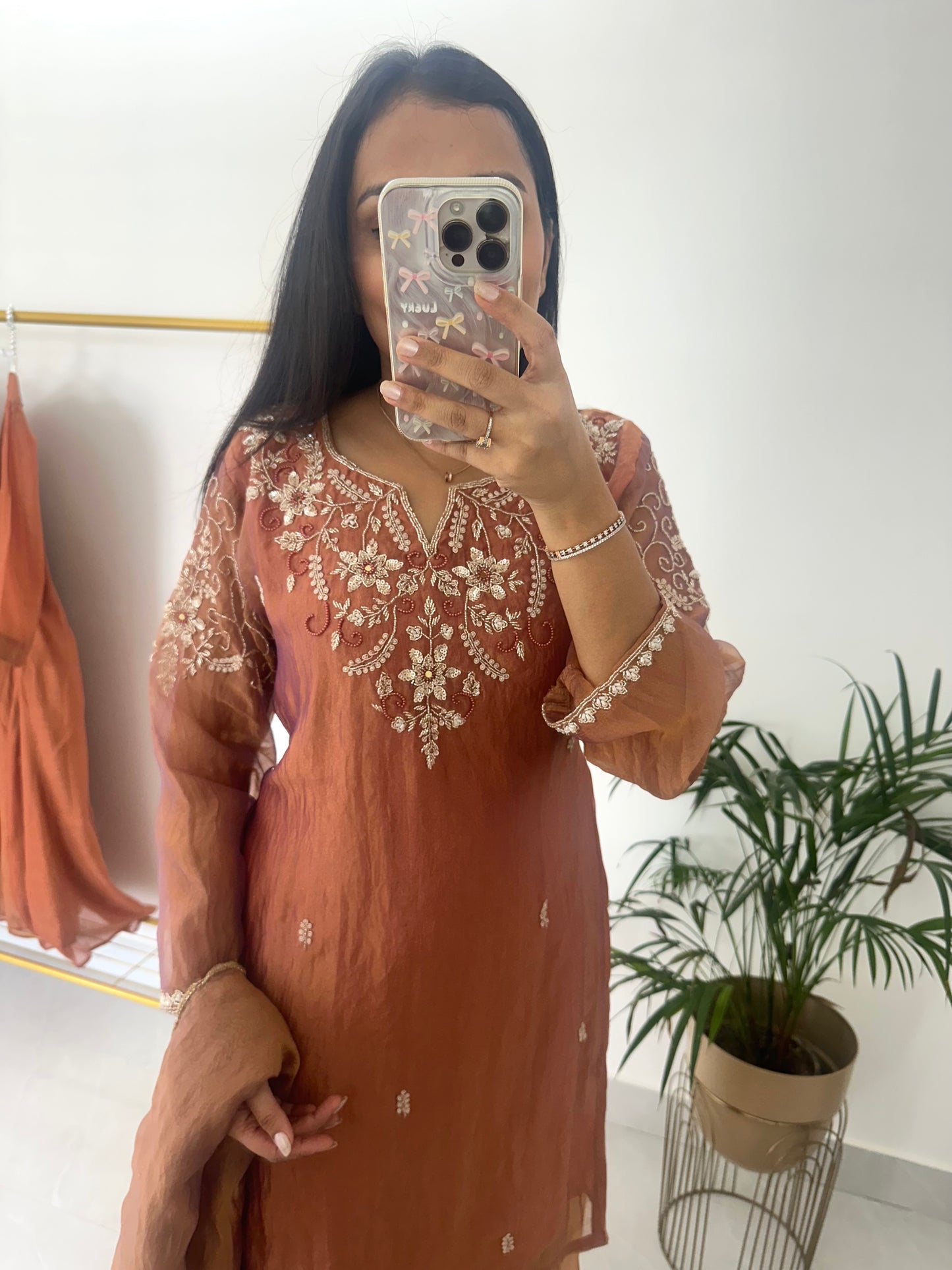 K180 - Tissue silk handwork short Kurti with palazzo and dupatta