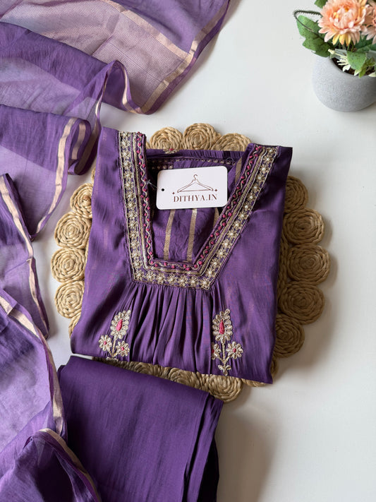 K296 - Surat Mul chanderi embroidered Anarkali with pants and dupatta