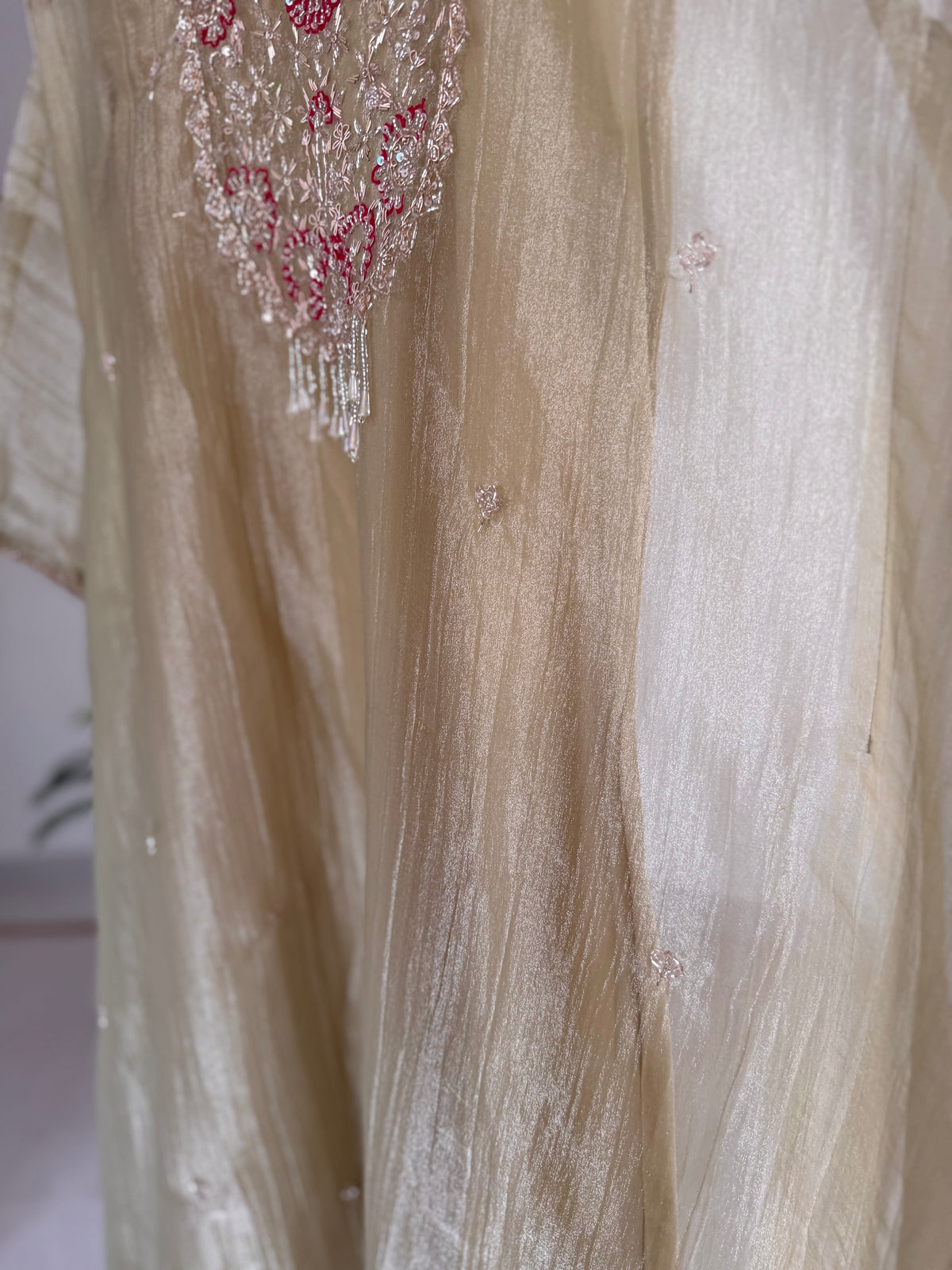 K645 - Glass tissue silk handwork kaftan with inner and pants