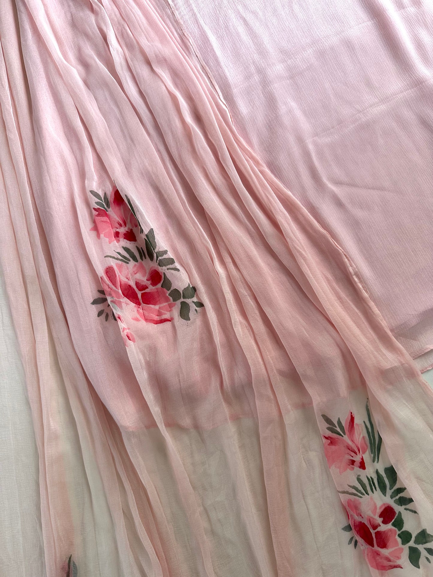 K395 - Chinnon Handwork Aline Kurti with pants and dupatta