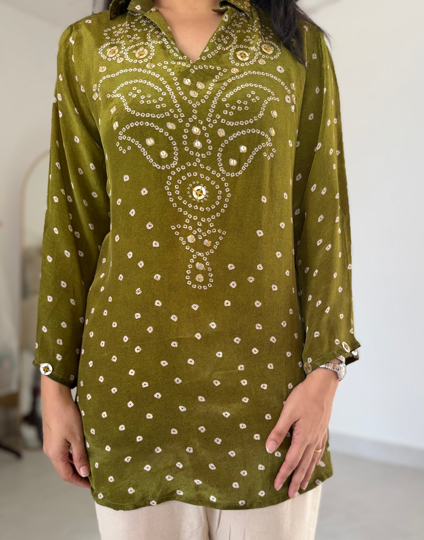 K547 - Pure crape bandhini shirts in 3 styles
