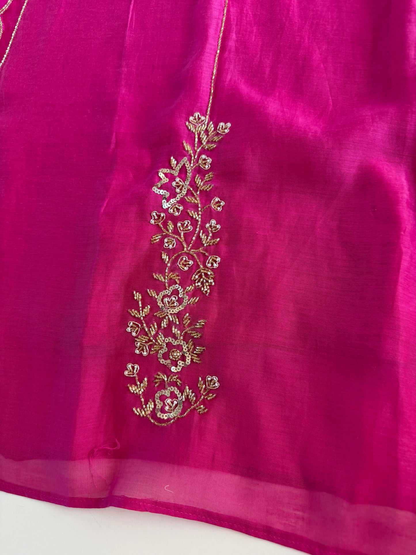 K616 - Mul chanderi handwork Aline Kurti with pants and dupatta
