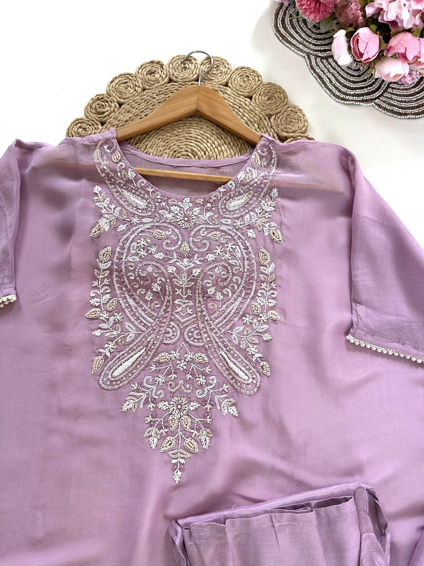 K412 - Organza Handwork Kaftan with inner and pants