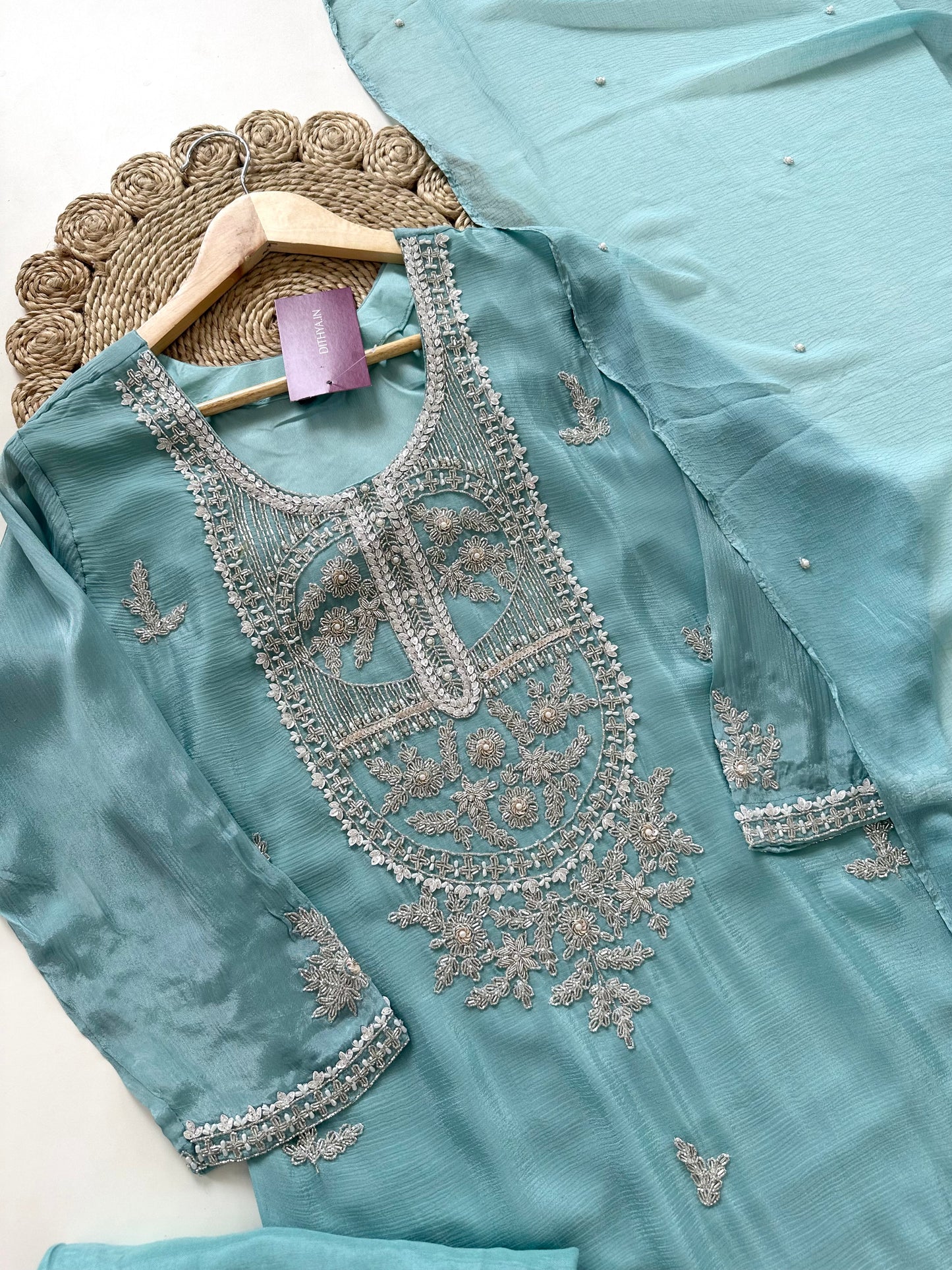 K165 - Chinnon heavy handwork short Kurti with palazzo and dupatta