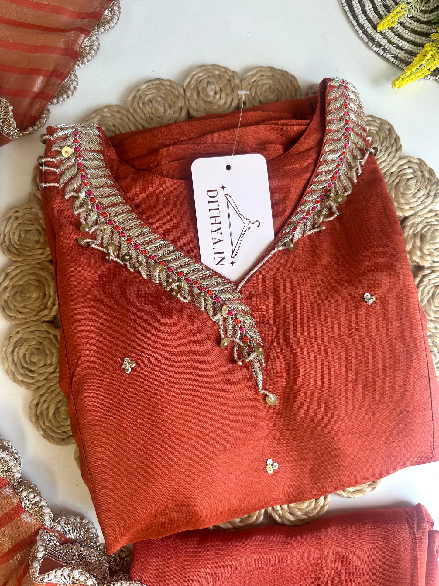 K478 - Russian silk handwork Anarkali with pants and dupatta