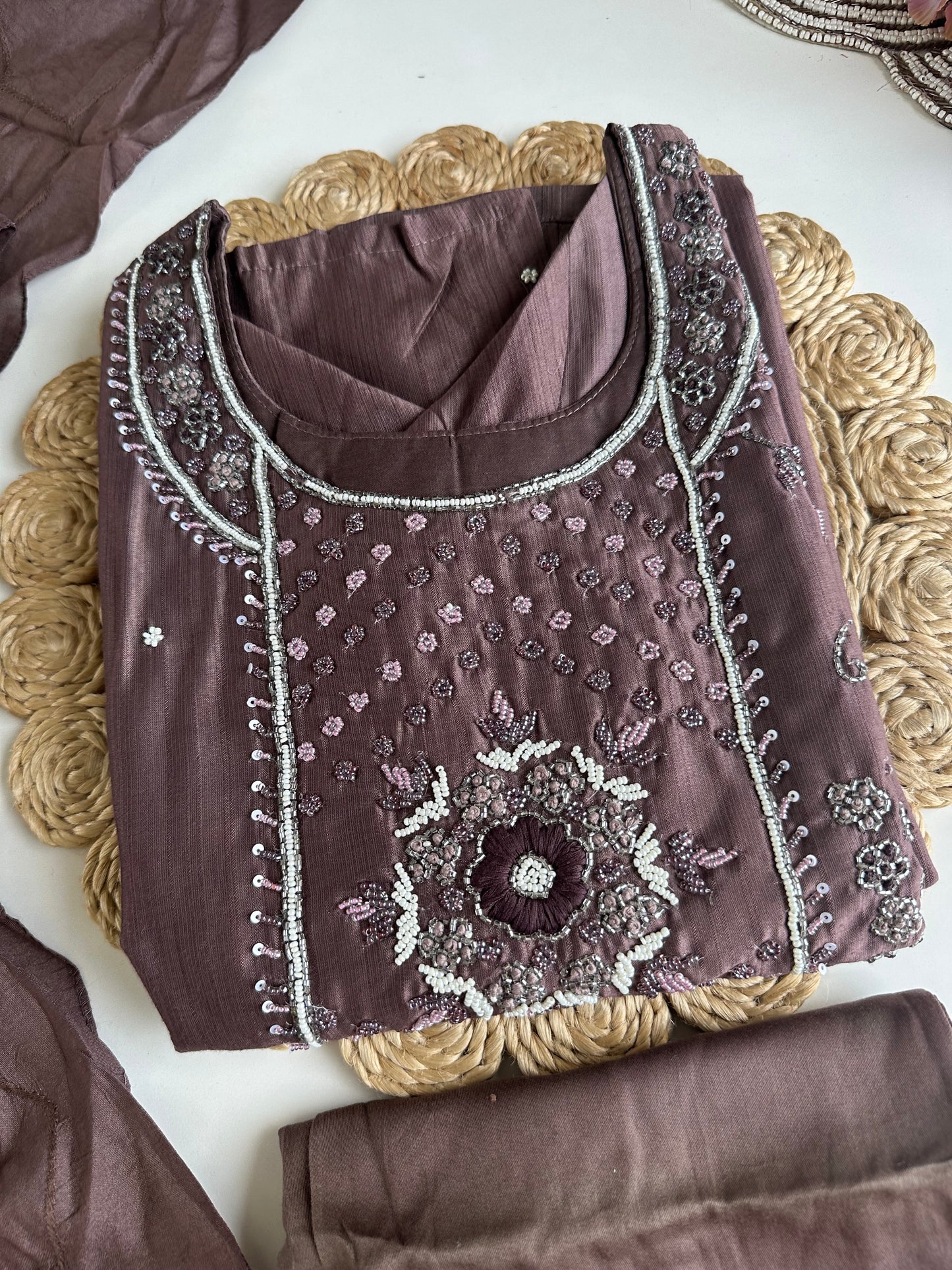 D055 -Russian silk straight kurti with pants and dupatta