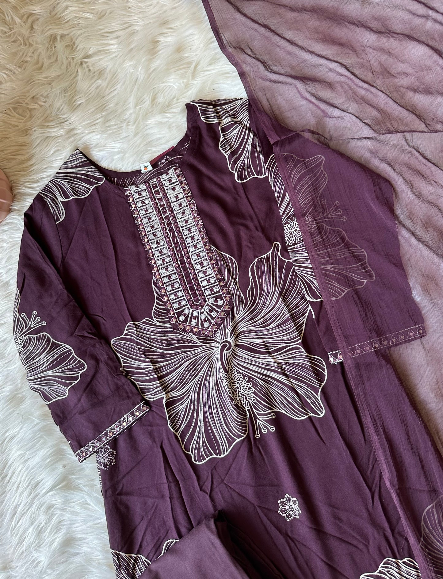 K215 - Rayon cotton floral straight Kurti with pants and dupatta