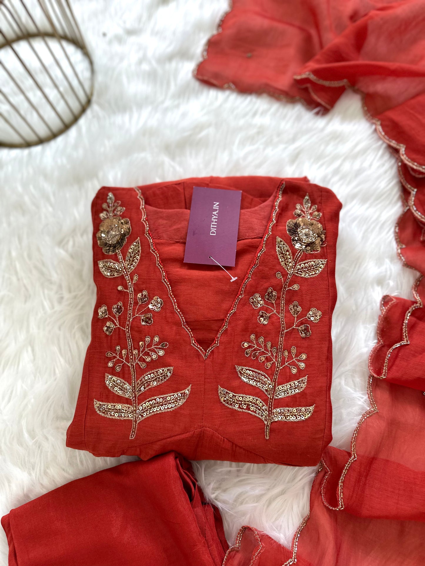 K181 - Zardosi Work Mul Chanderi Aline Kurti with pants and dupatta .