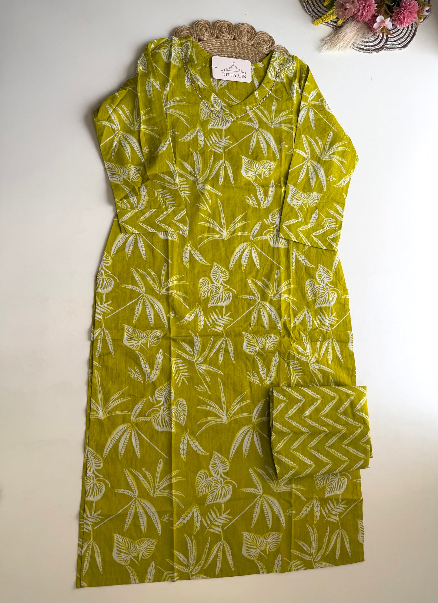 K375 - Floral cotton straight Kurti with pants in 2 colours