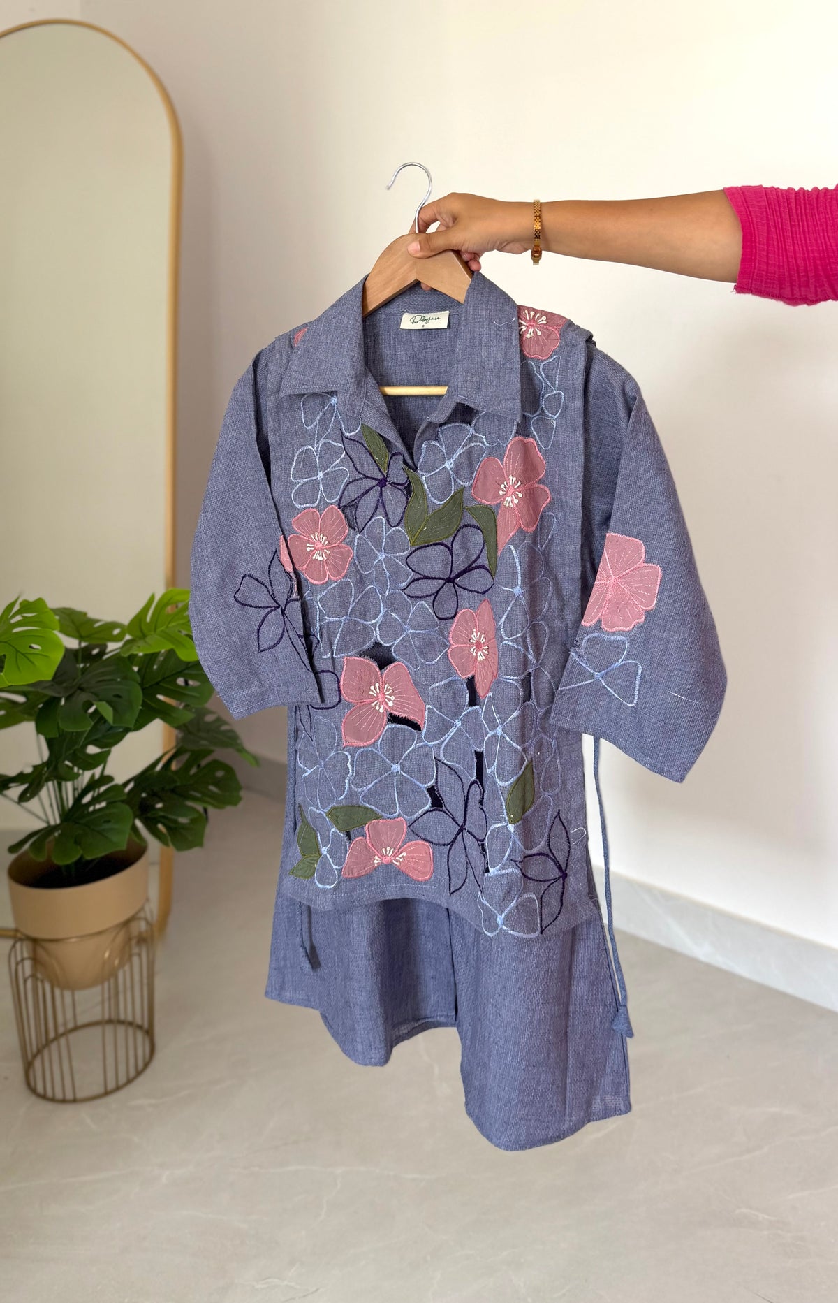 K500 - Linen cotton appliqué embroidered coord sets in 2 colours