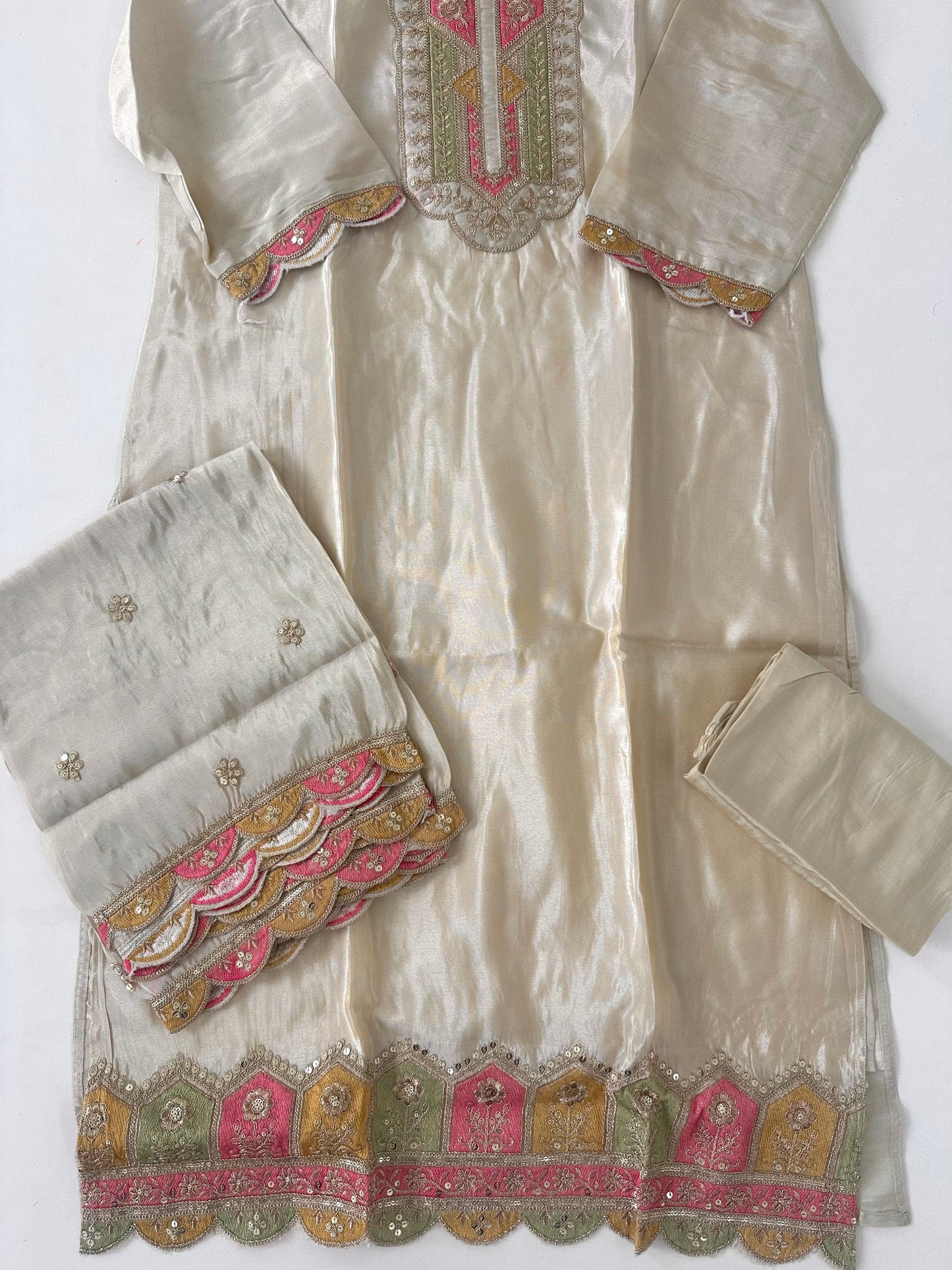 D244 - Tissue silk straight kurti with pants and dupatta