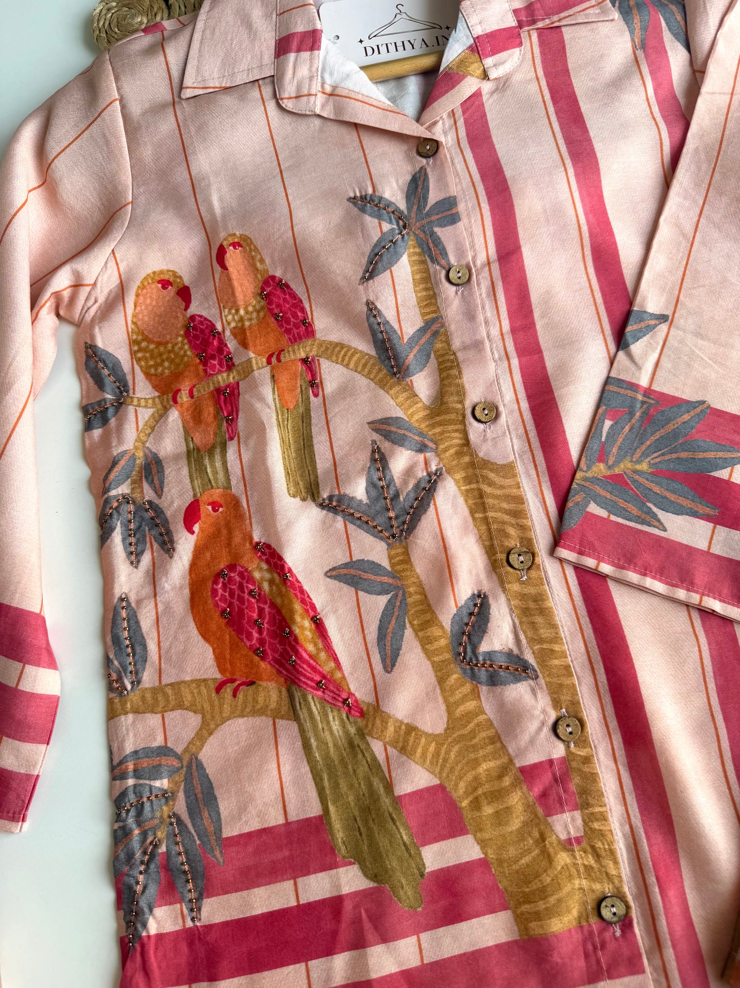 K030 - Muslin silk floral embroidered coord set