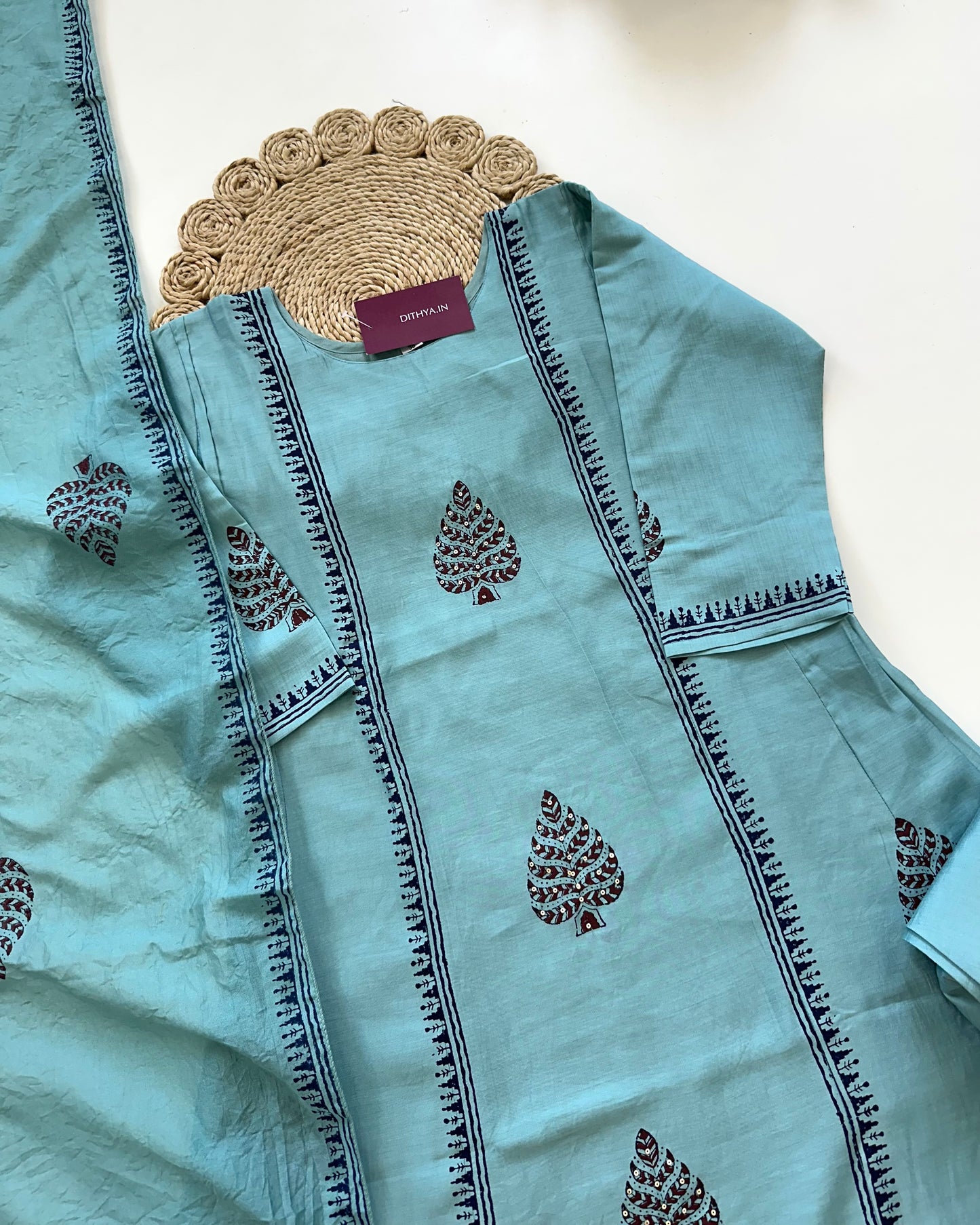K084 - Cotton silk Aline Kurti with pants and dupatta