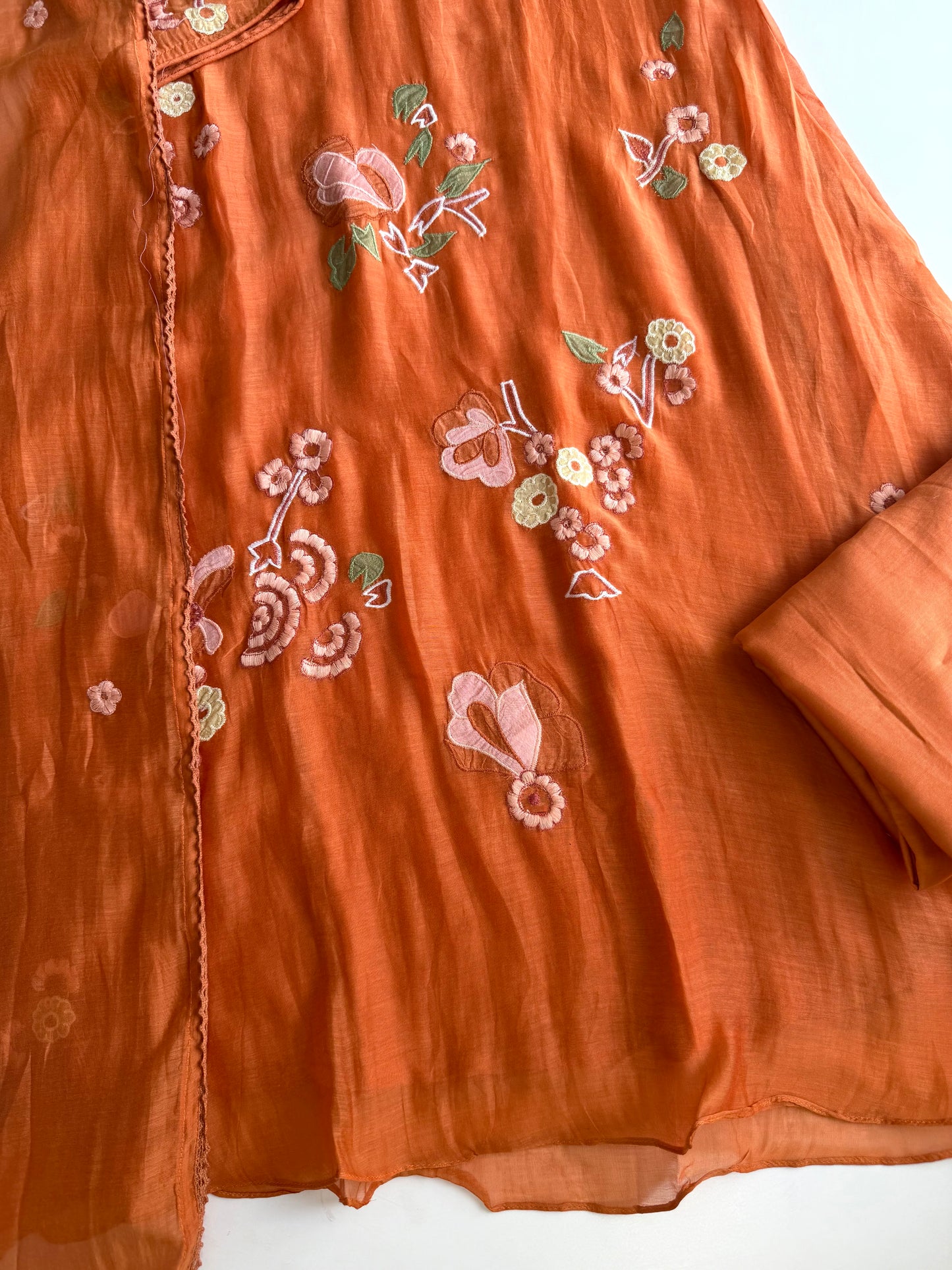 K194 - Mul chanderi embroidered aline Kurti with pants and dupatta