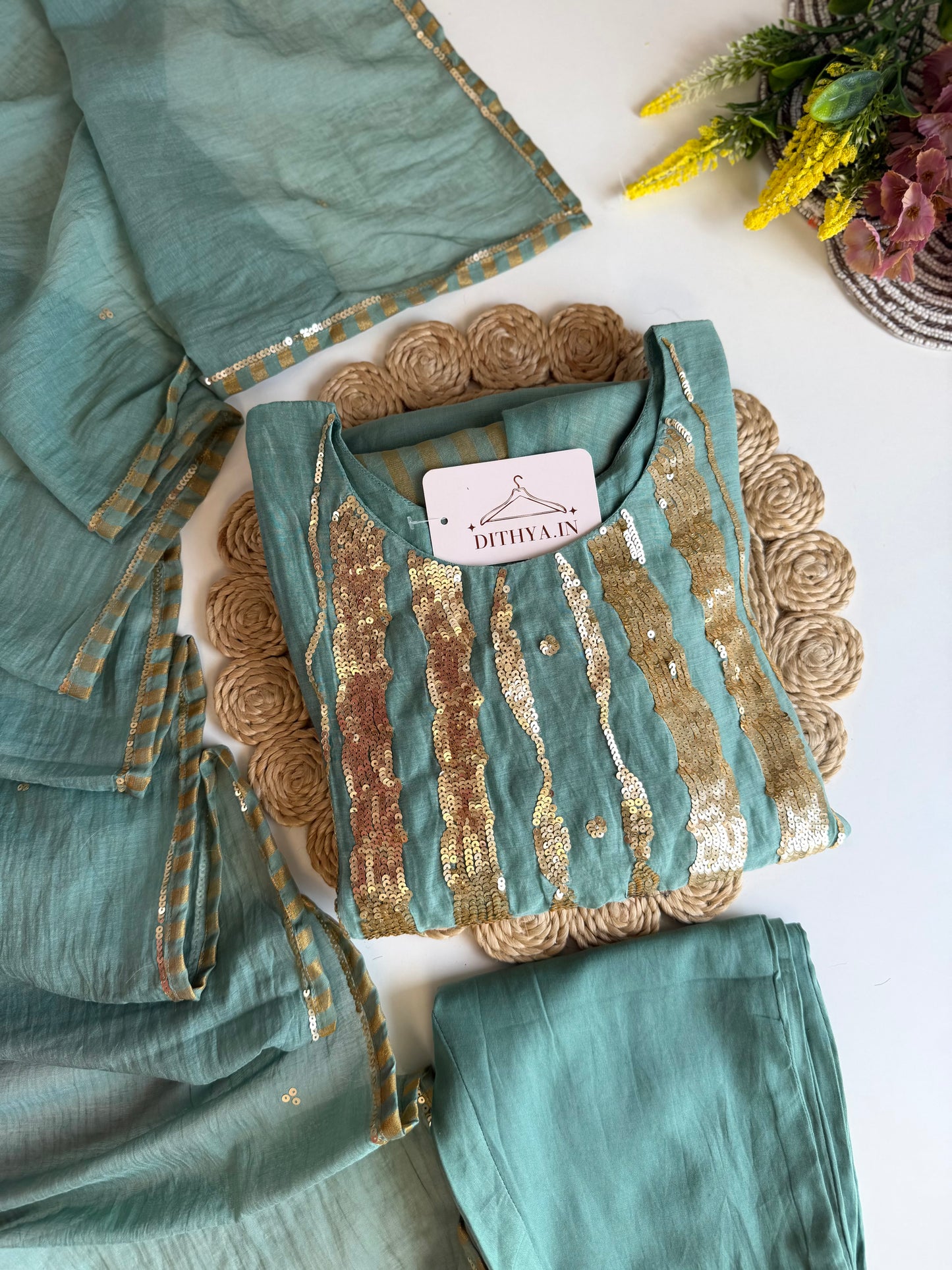 K342 - Mul Chanderi handwork Anarkali with pants and dupatta