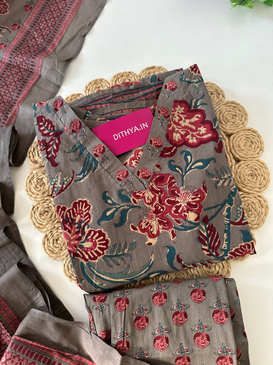 K106 - Mul cotton printed Anarkali with pants and dupatta