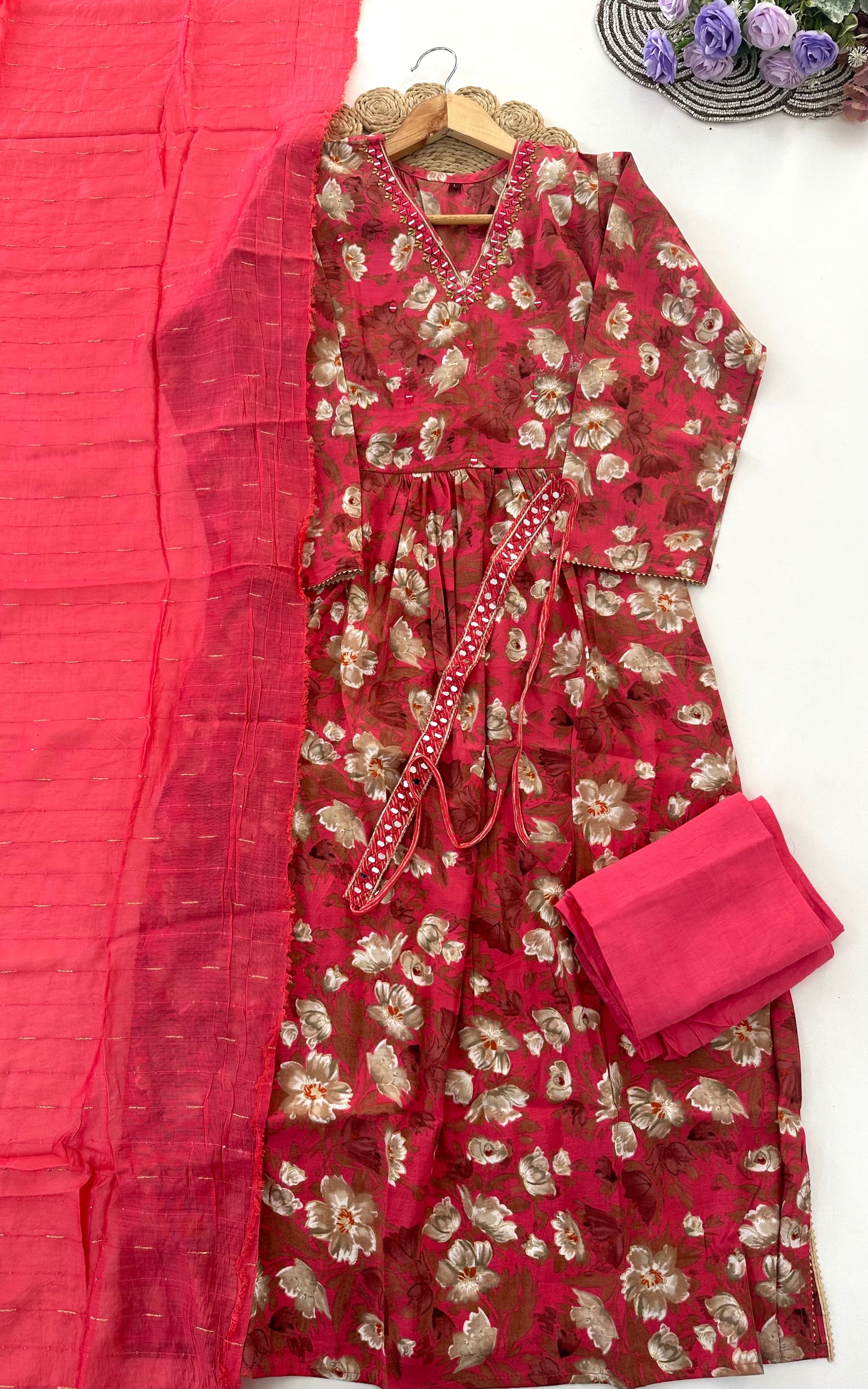 D033 -Muslin Alia cut Anarkali with pants and dupatta