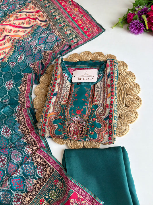 K639 - Muslin printed straight Kurti with pants and dupatta